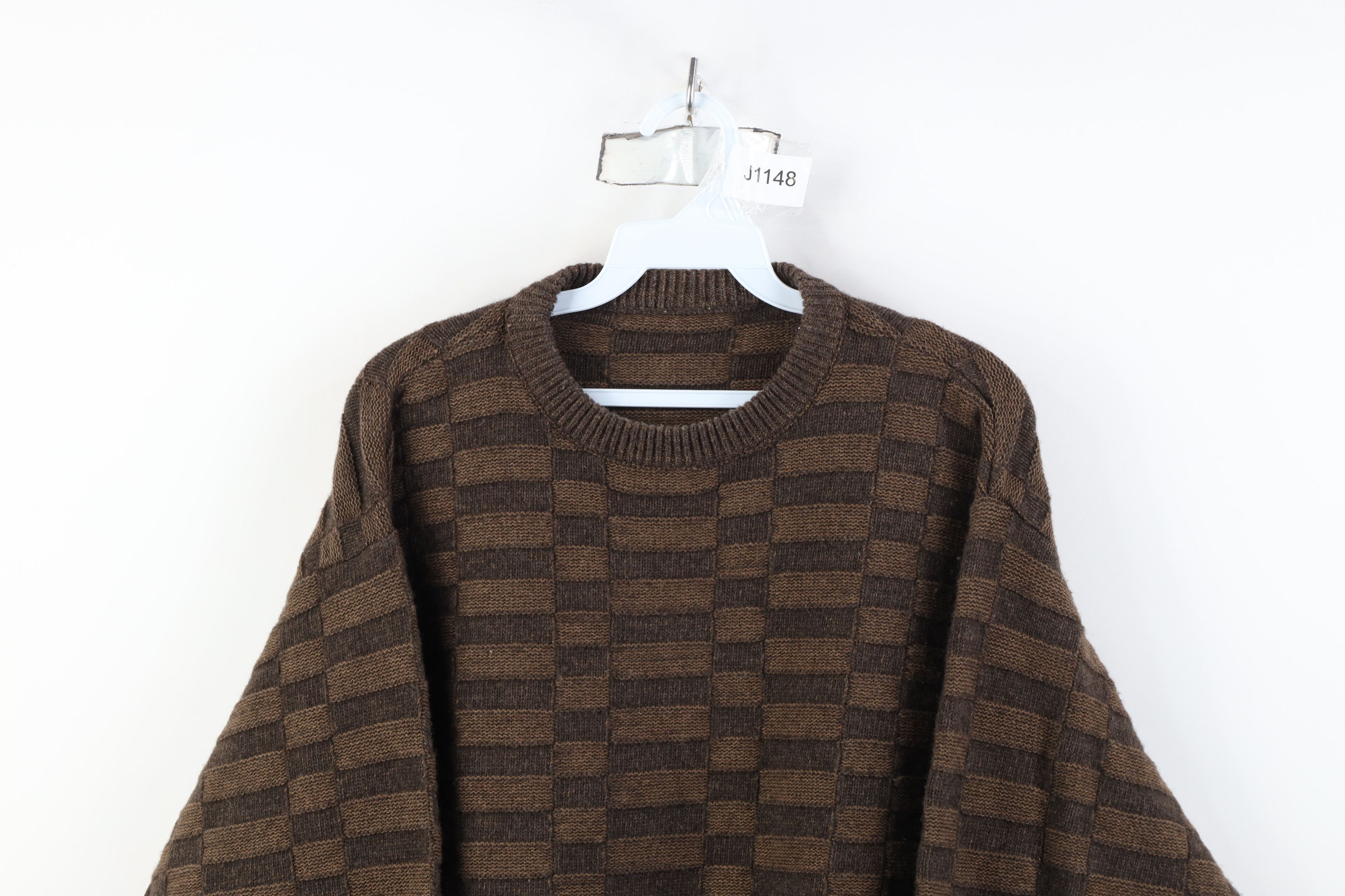 Vintage Vintage 90s Streetwear Weave Knit Crewneck Sweater Brown Size US M / EU 48-50 / 2 - 2 Thumbnail