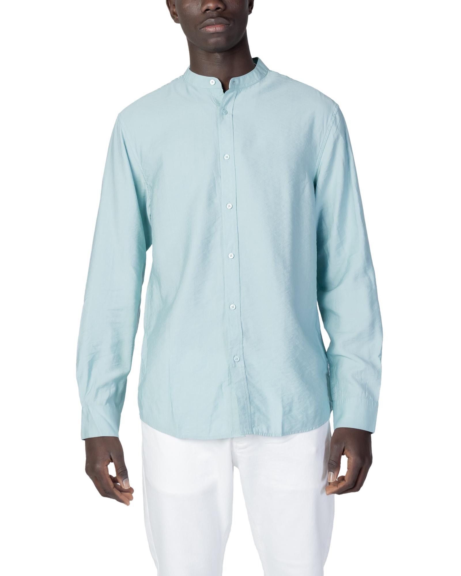 image of Antony Morato Plain Mandarin Collar Shirt in Green, Men's (Size Medium)