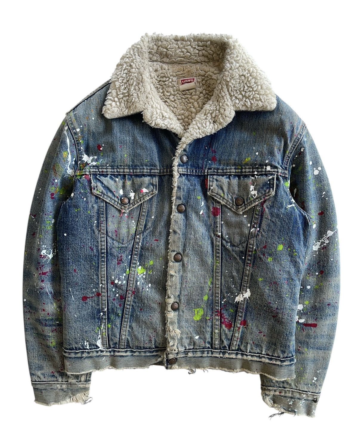 Levi's Vintage Clothing SICK❗️70s Levis Sherpa Paint Splatter Trucker Denim Jacket Size US S / EU 44-46 / 1 - 1 Thumbnail