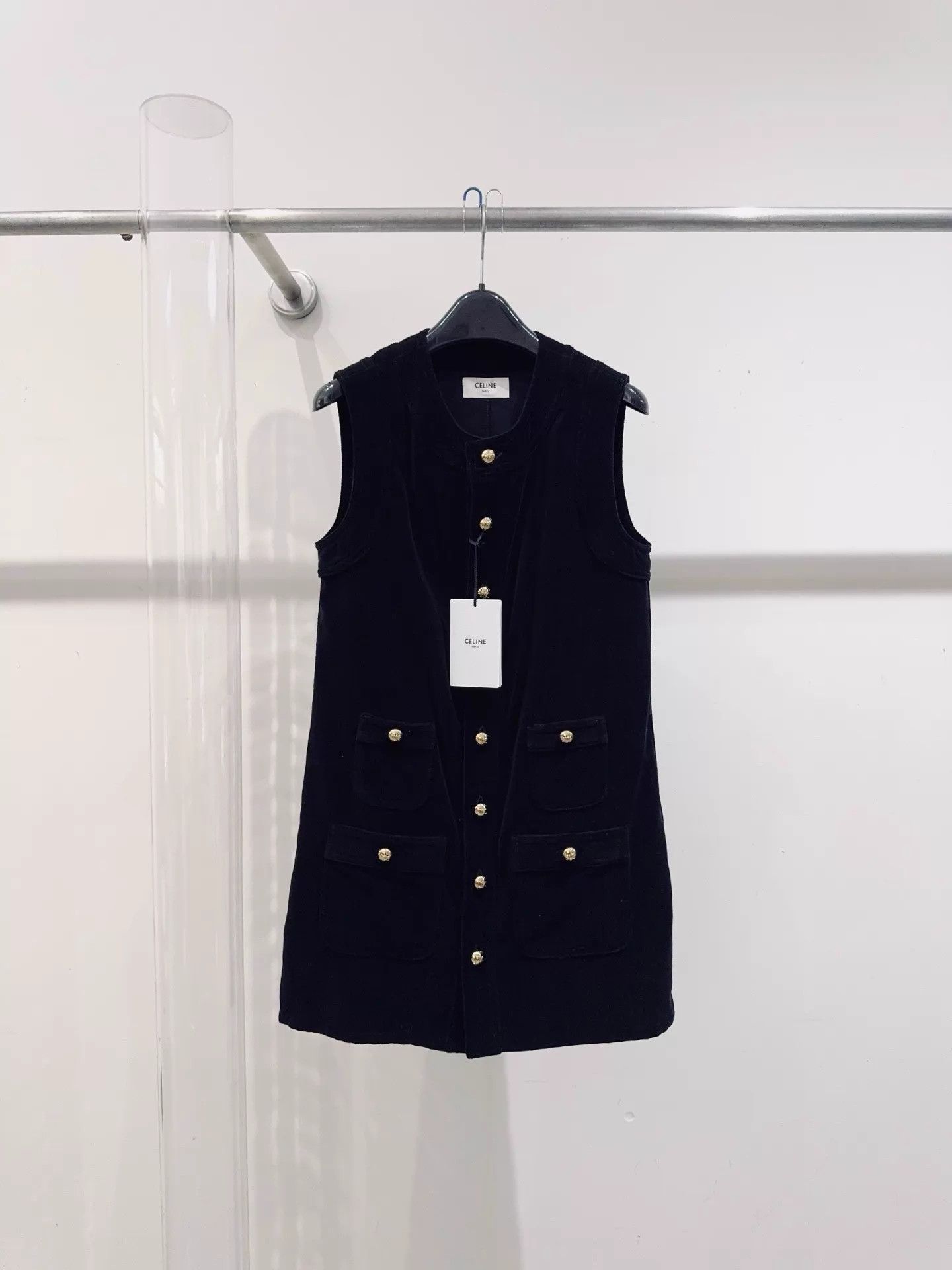Celine New Celine Black Velvet Dress Size S Gold Hardware Size S / US 4 / IT 40 - 1 Thumbnail