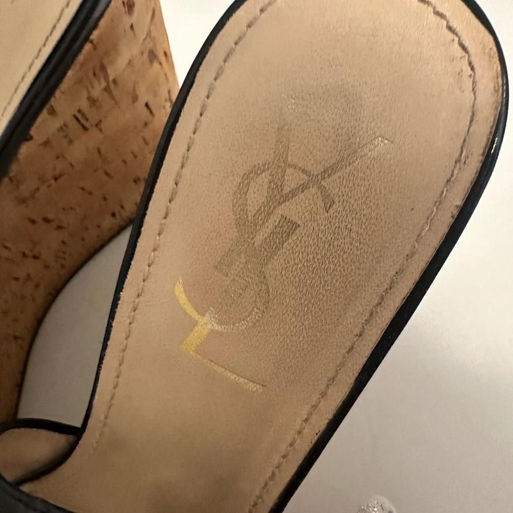 Yves Saint Laurent Yves Saint Laurent Black Patent Slingback Cork Wedge 40 Size US 9 / IT 39 - 10 Thumbnail