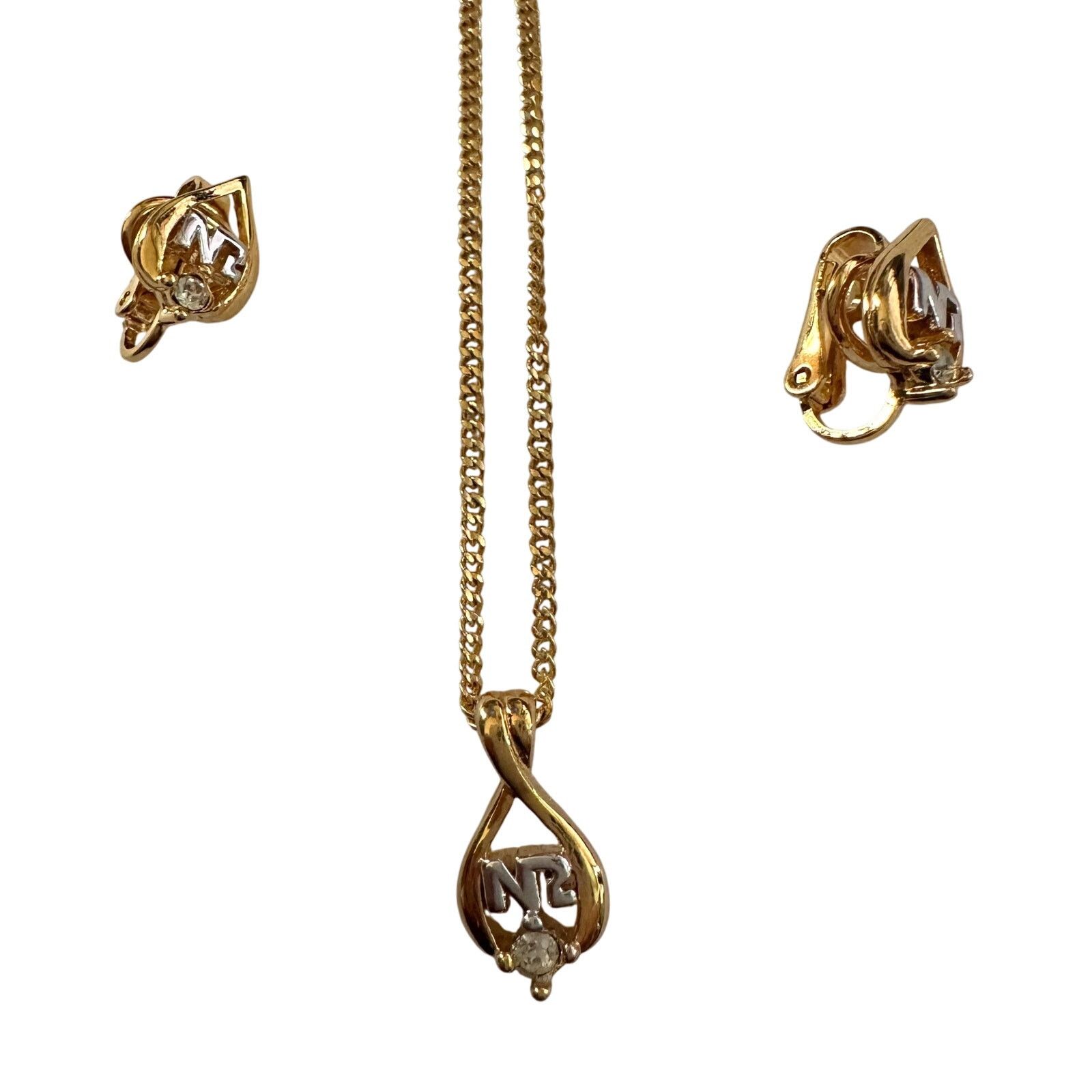 Nina Ricci Nina Ricci Necklace nad Earrings Set NR Rhinestone Size ONE SIZE - 8 Thumbnail
