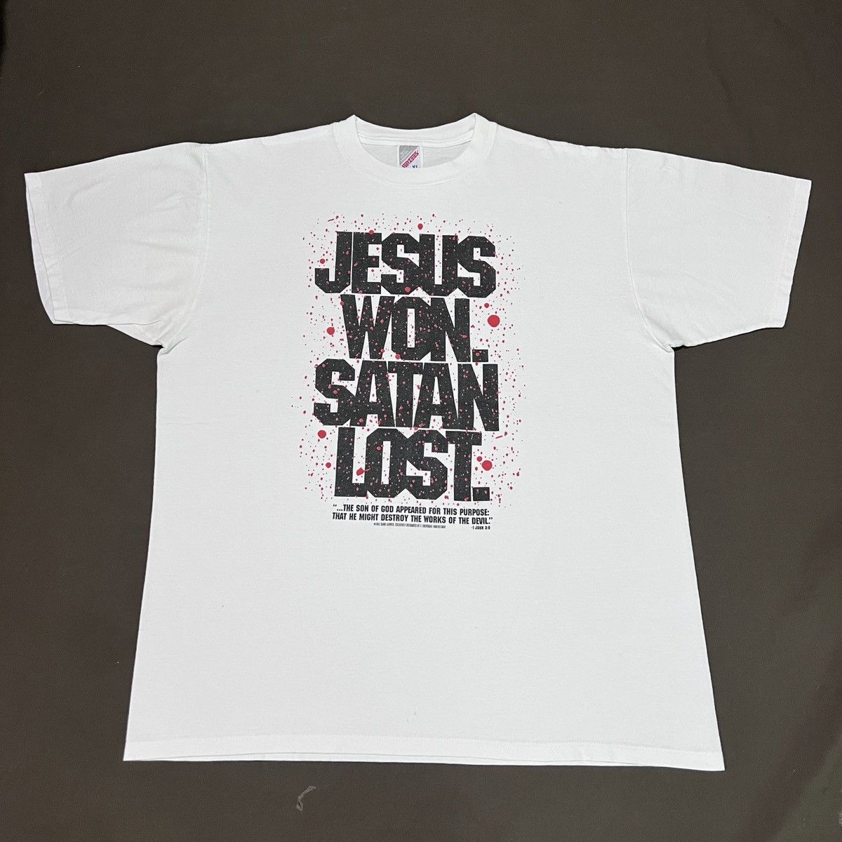 Vintage Vintage 90s JESUS Won Satan Lost God Bible Holy Tee XL Size US XL / EU 56 / 4 - 5 Thumbnail