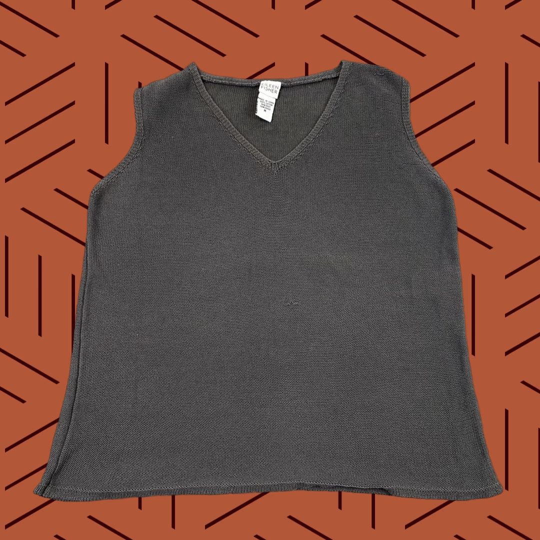 Eileen Fisher EILEEN FISHER Shirt Women Medium Gray Knit Sleeveless V-Neck Textured Minimalist Size M / US 6-8 / IT 42-44 - 1 Thumbnail