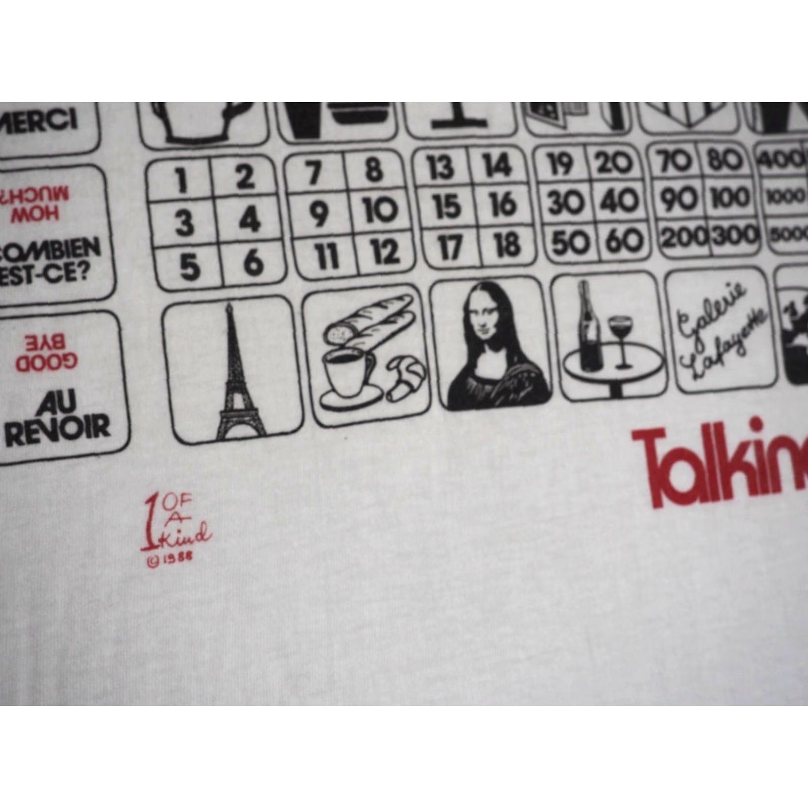 Vintage VTG 80s Oneita Talking T French Travel Art Tourist White Tee T-Shirt Mens M Size US M / EU 48-50 / 2 - 4 Thumbnail