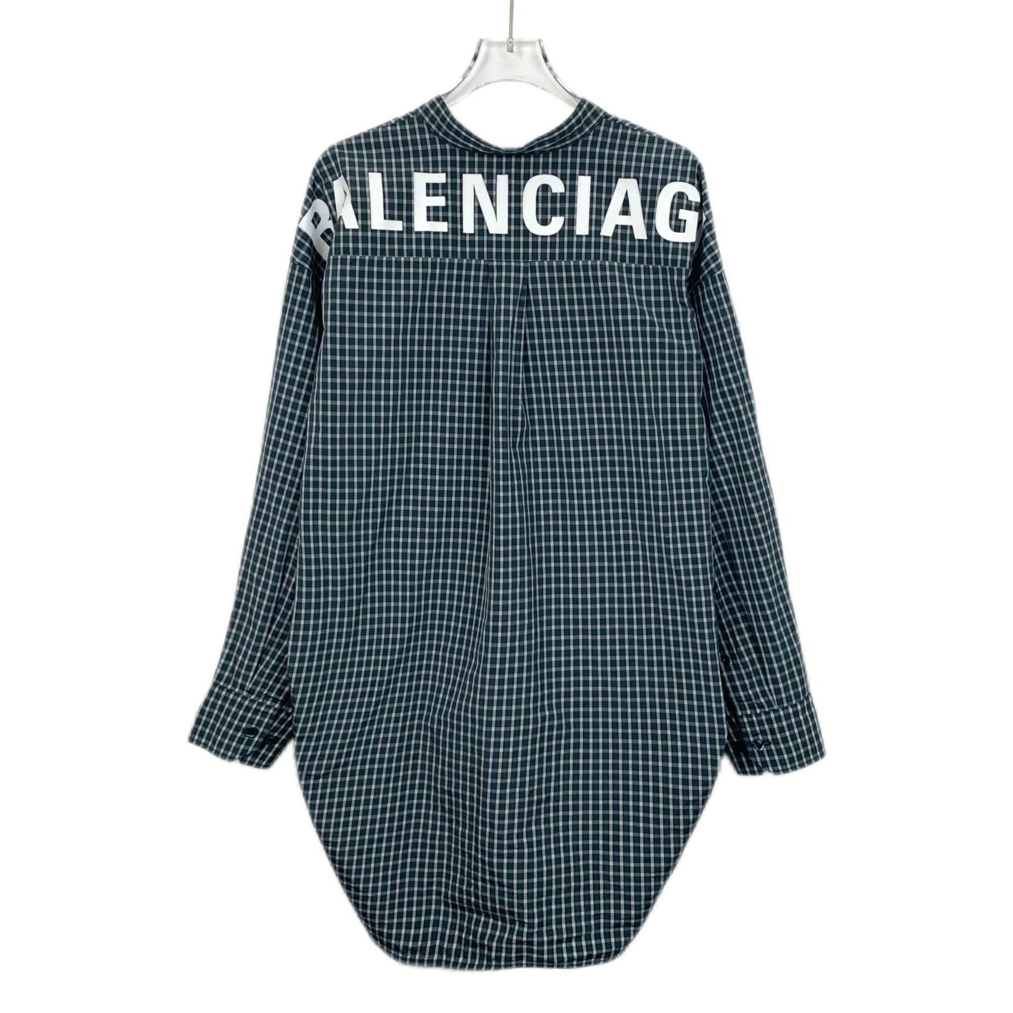 Balenciaga Balenciaga Blue Letter Print Check Cotton Long-Sleeve Shirt Size XS / US 0-2 / IT 36-38 - 9 Thumbnail