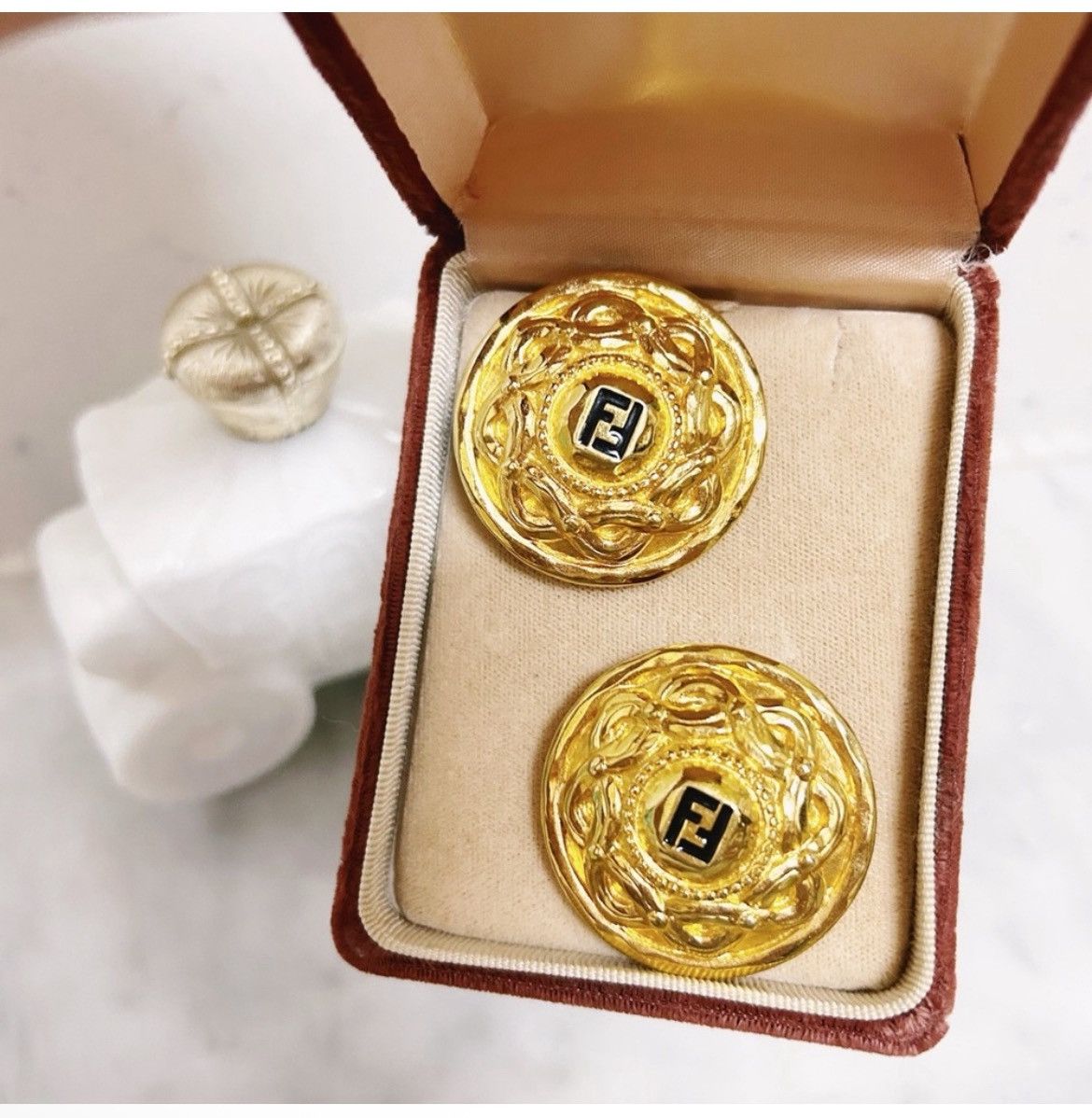 Fendi Authentic Fendi Rare Vintage 18kt G.P FF XL Clip on Earrings Size ONE SIZE - 5 Thumbnail