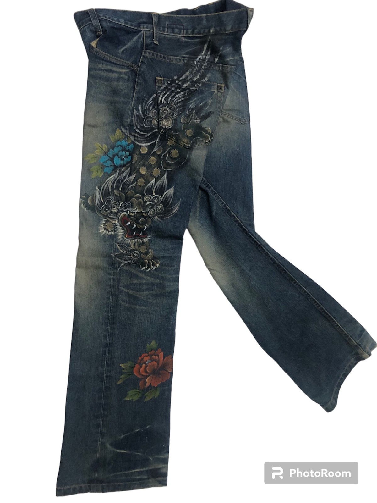 Dragonfly × Japanese Brand RARE!! JAPANESE NAMINORITATSUJIN PRINTED DRAGON JEANS Size US 34 / EU 50 - 4 Thumbnail