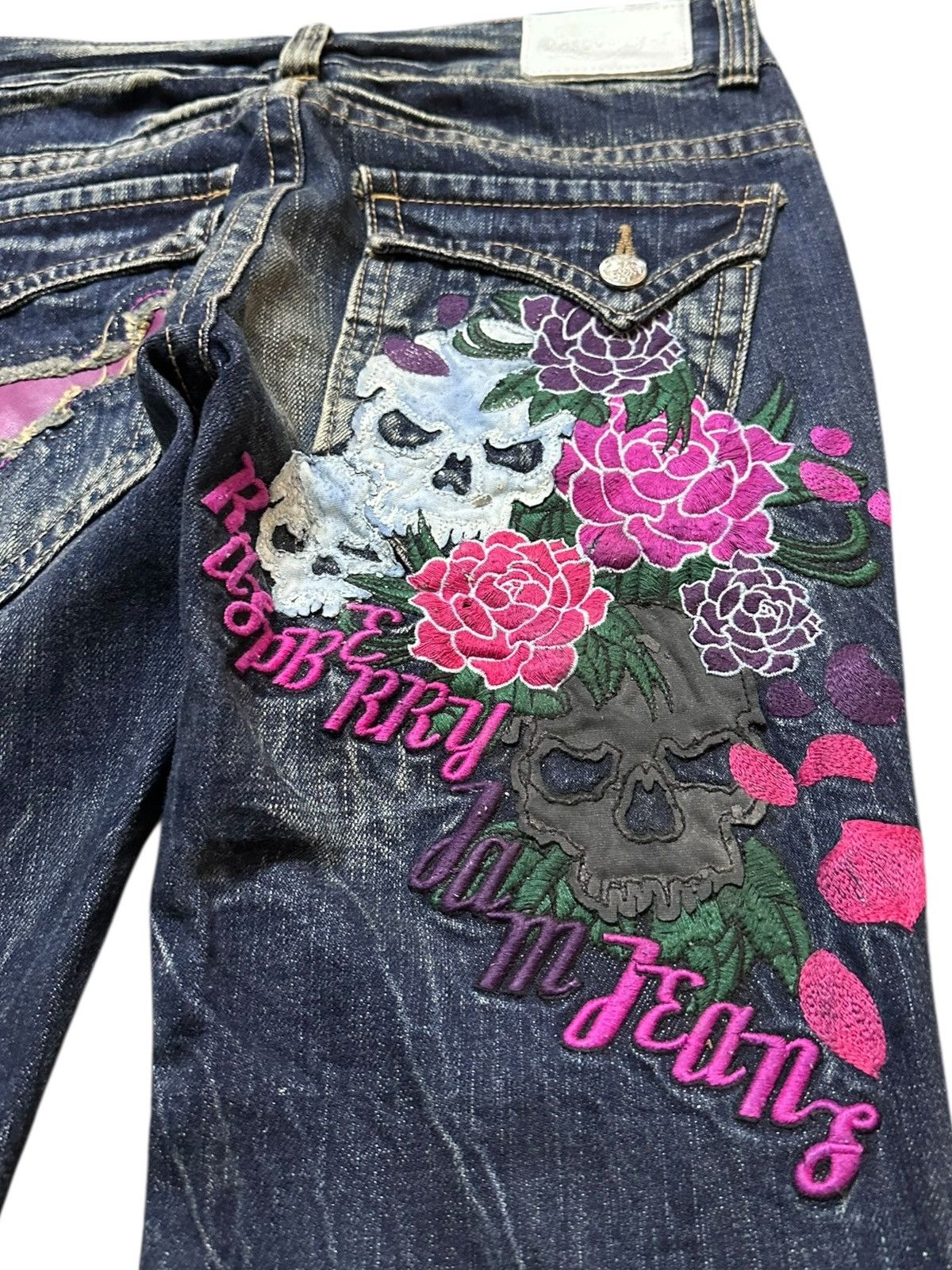 POST ARCHIVE FACTION (PAF) Vintage Raspberry Flare Bootcut Embroidery Skulls Punk Denim Size US 30 / EU 46 - 9 Thumbnail