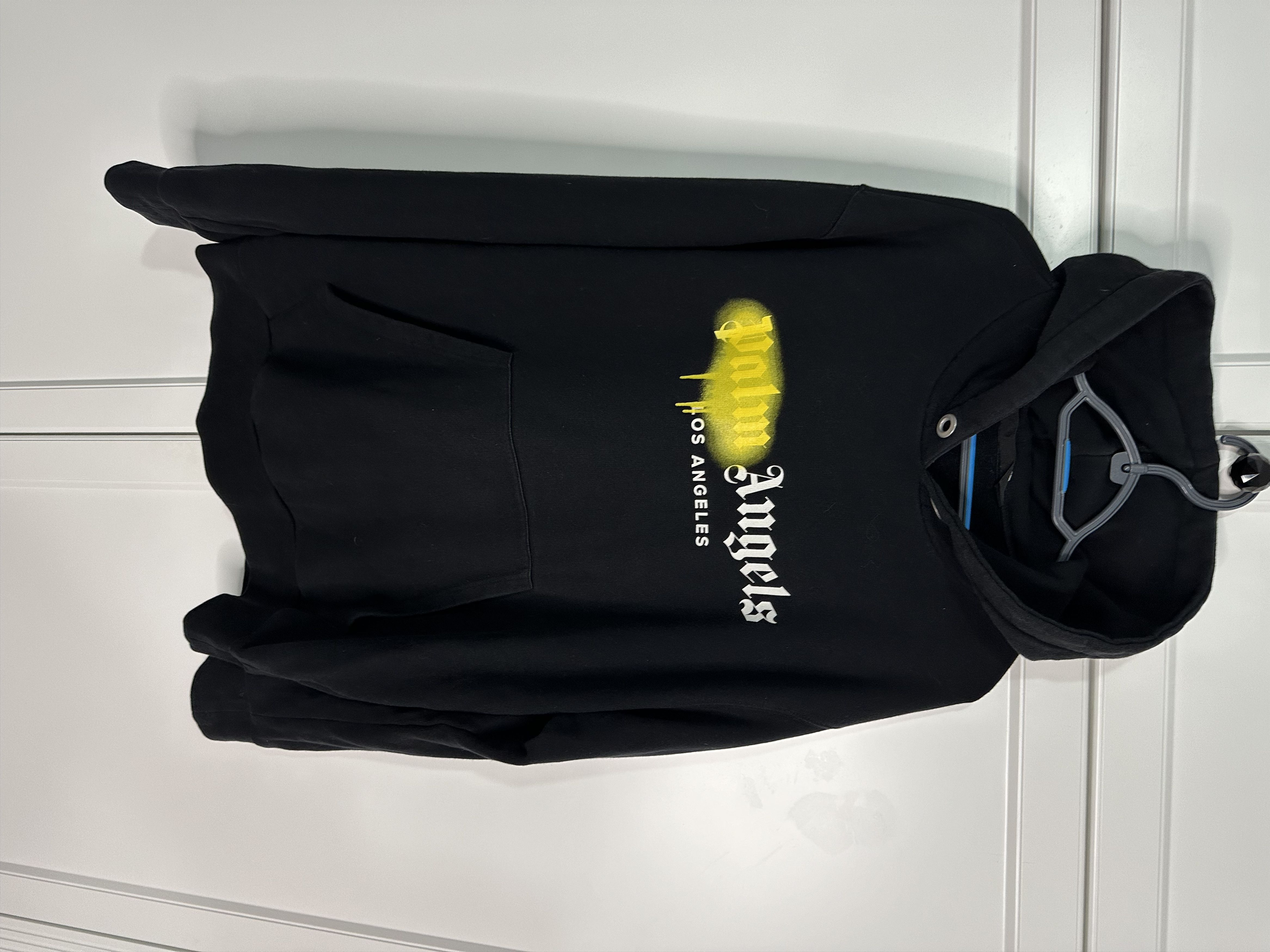 image of Palm Angels Sprayed Logo Paint Black Hoodie, Men's (Size Large)