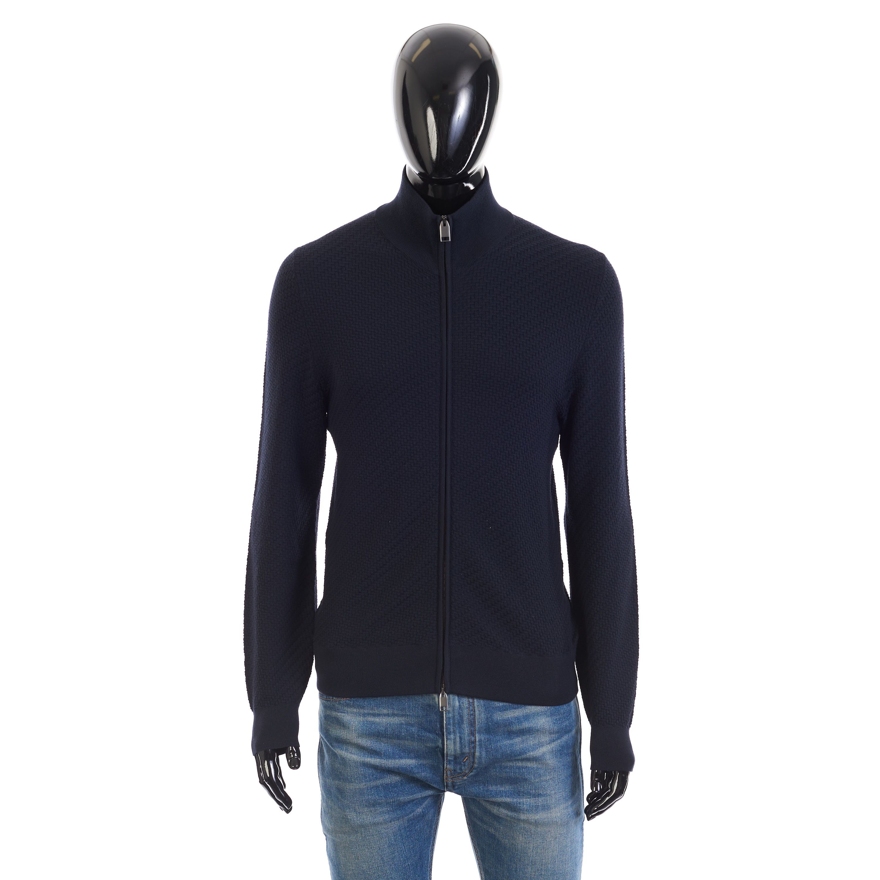 Brioni Navy Blue Full Zup Up Sweater - Regimental Knit Motif Size US M / EU 48-50 / 2 - 1 Thumbnail