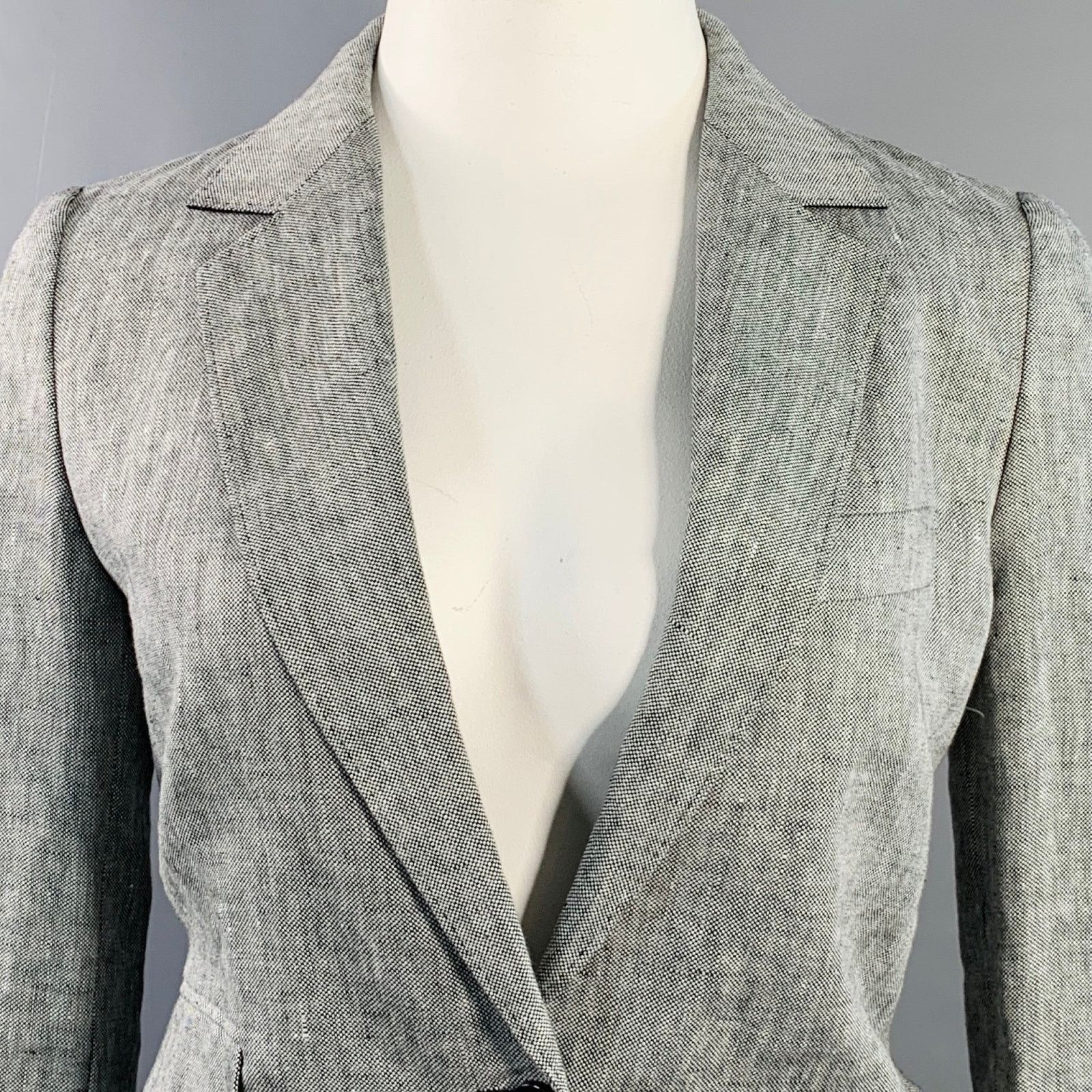 Max Mara MAX MARA Grey Heather Linen Notch Lapel Jacket Blazer Size XL / US 12-14 / IT 48-50 - 2 Thumbnail