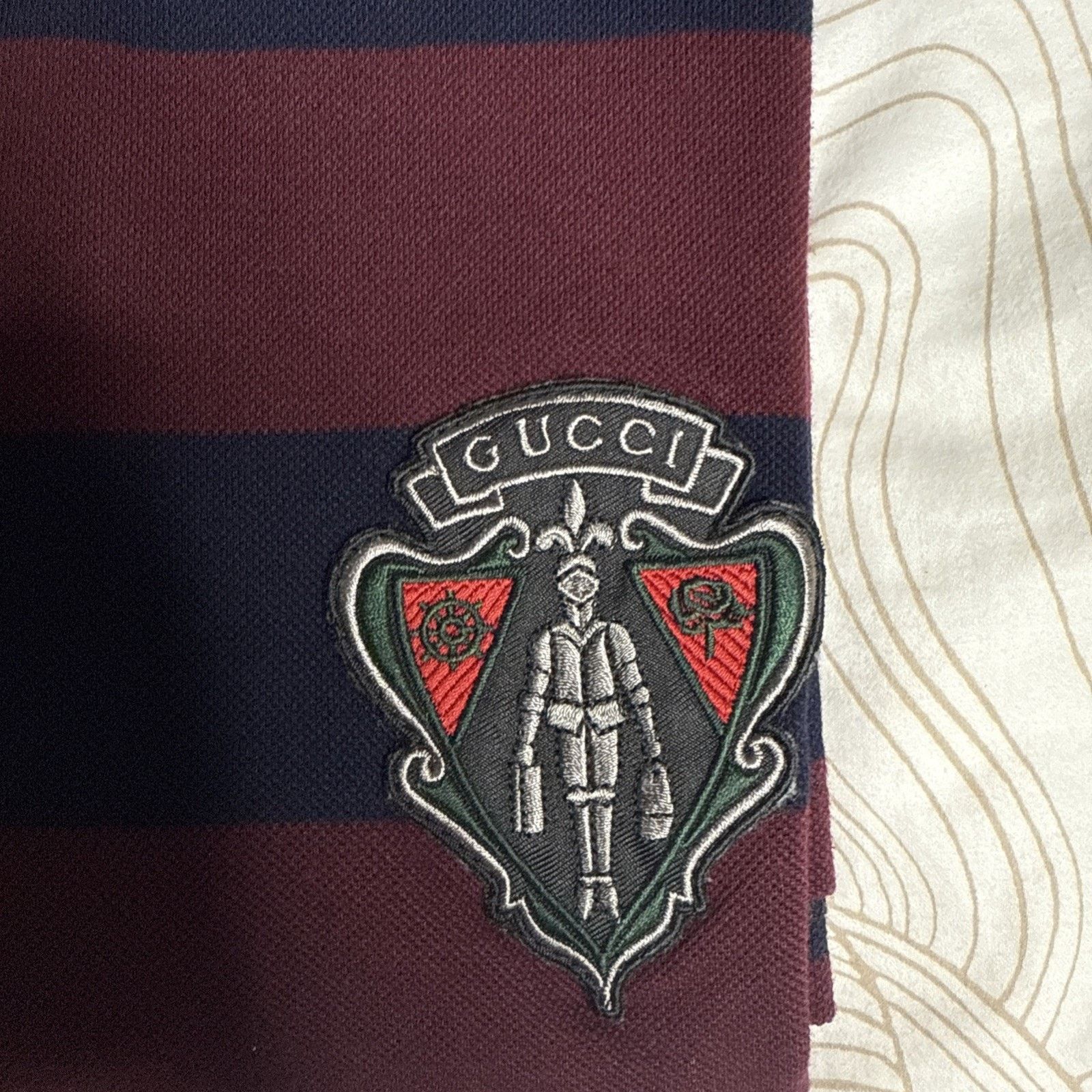Gucci Gucci Men’s Striped Polo Shirt, Navy And Burgundy, Size XL Size US XL / EU 56 / 4 - 2 Thumbnail