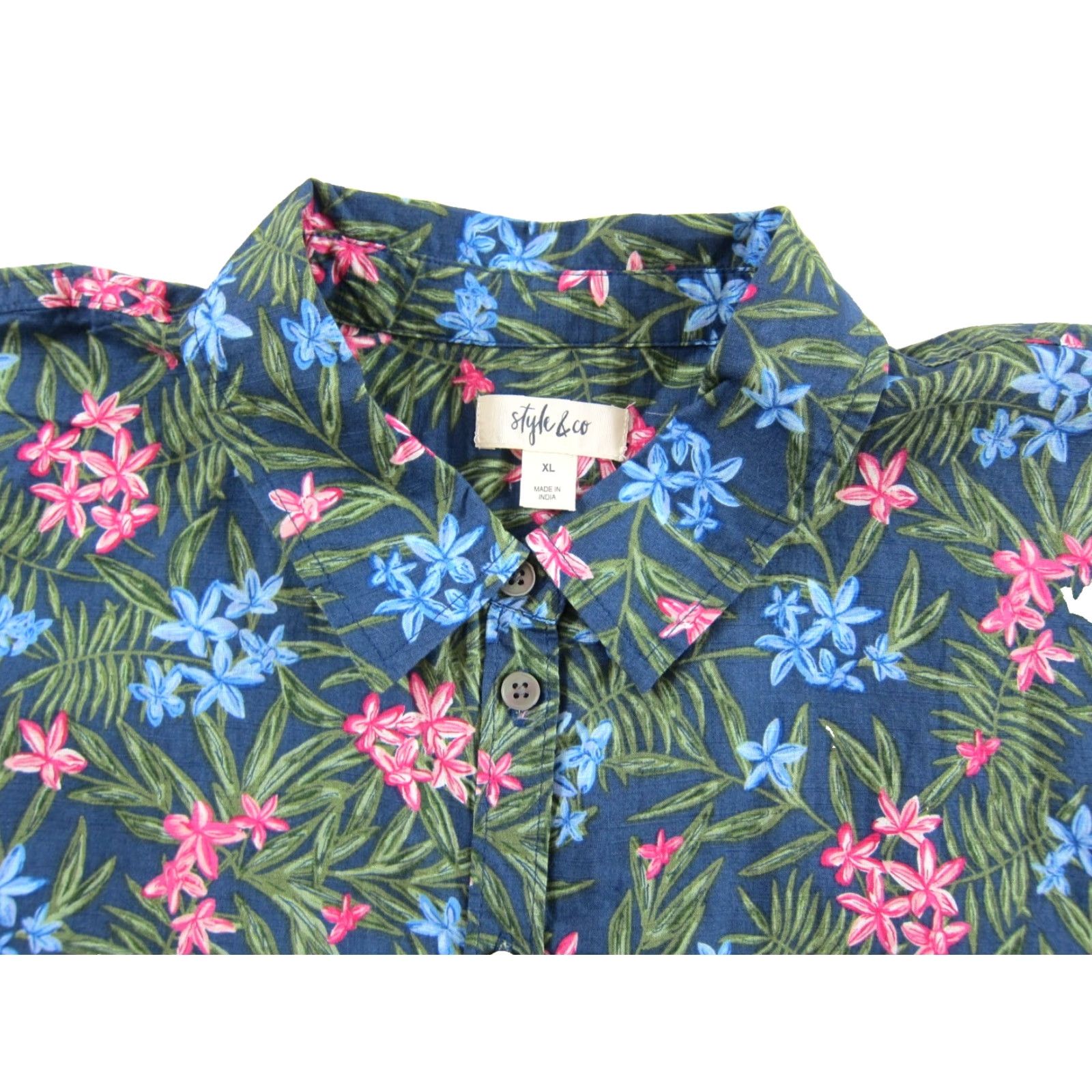 Vintage VINTAGE Style & Co. Blue Pink Green Floral Collar Short Sleeve Button Down Blouse XL Size XL / US 12-14 / IT 48-50 - 4 Thumbnail