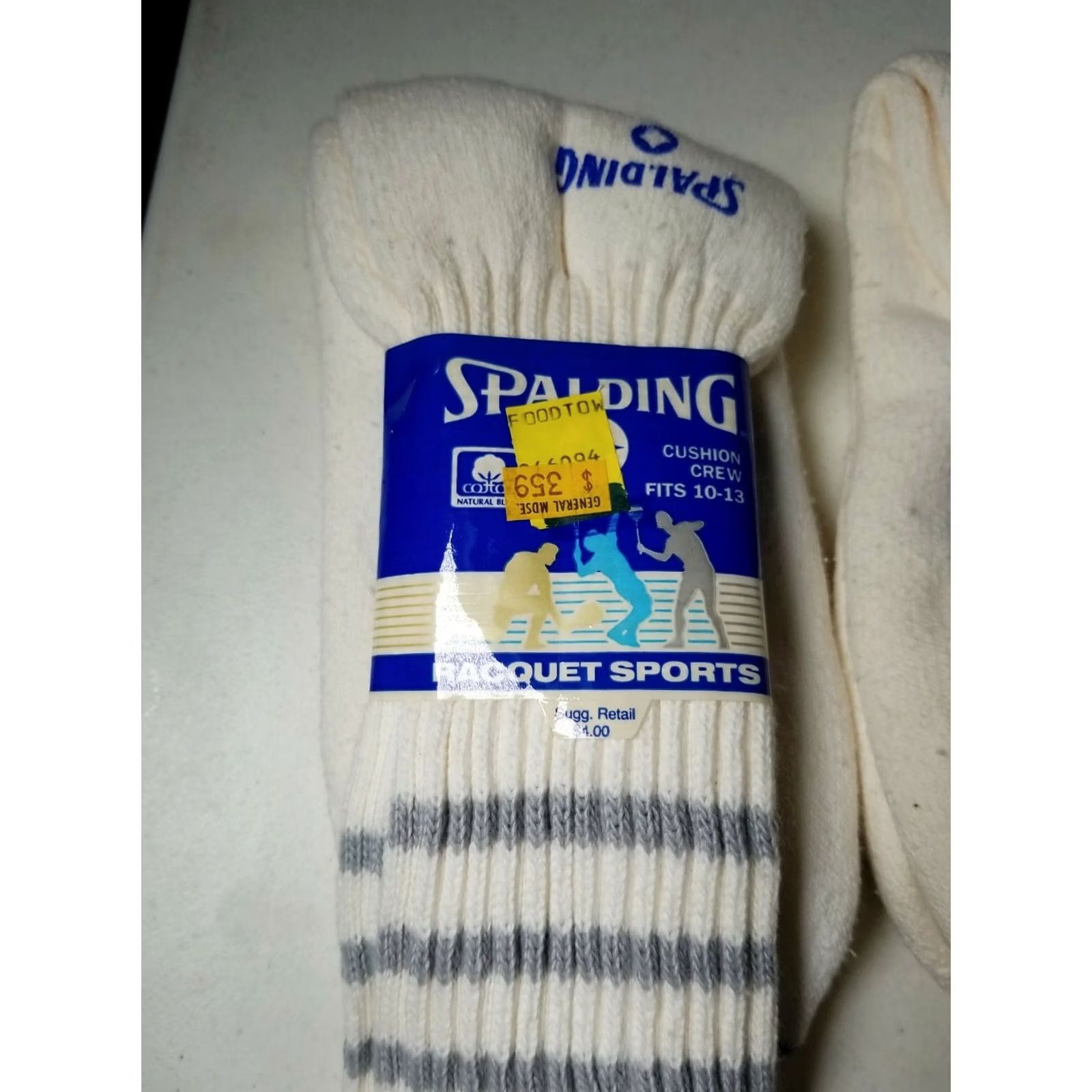 Spalding VINTAGE Spalding RACQUET SPORTS Tube Socks Gray White Stripe 10-13 Mens Size ONE SIZE - 2 Thumbnail