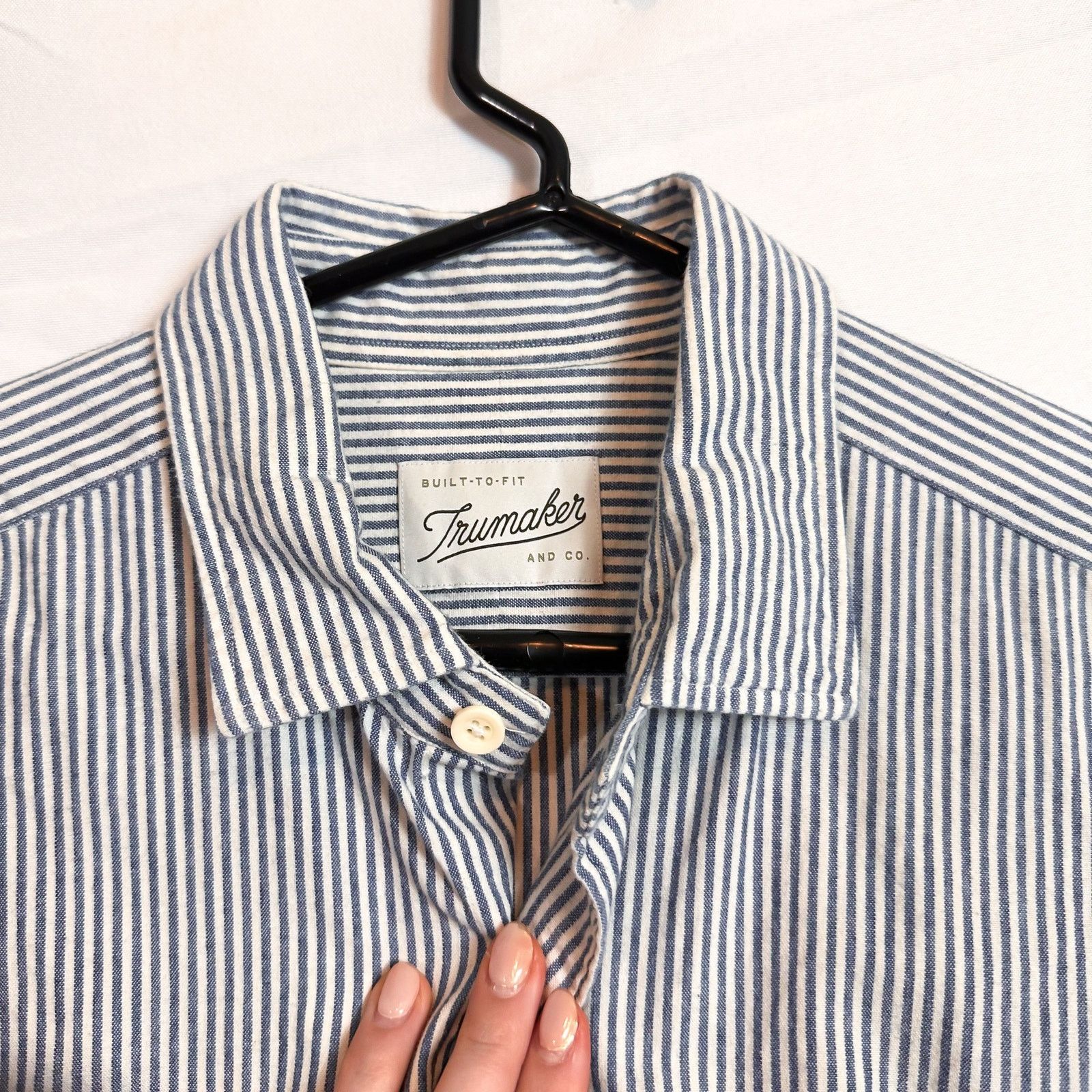 Trumaker TRUMAKER Blue White Stripe Cotton Long Sleeve Button Down Size US L / EU 52-54 / 3 - 2 Thumbnail