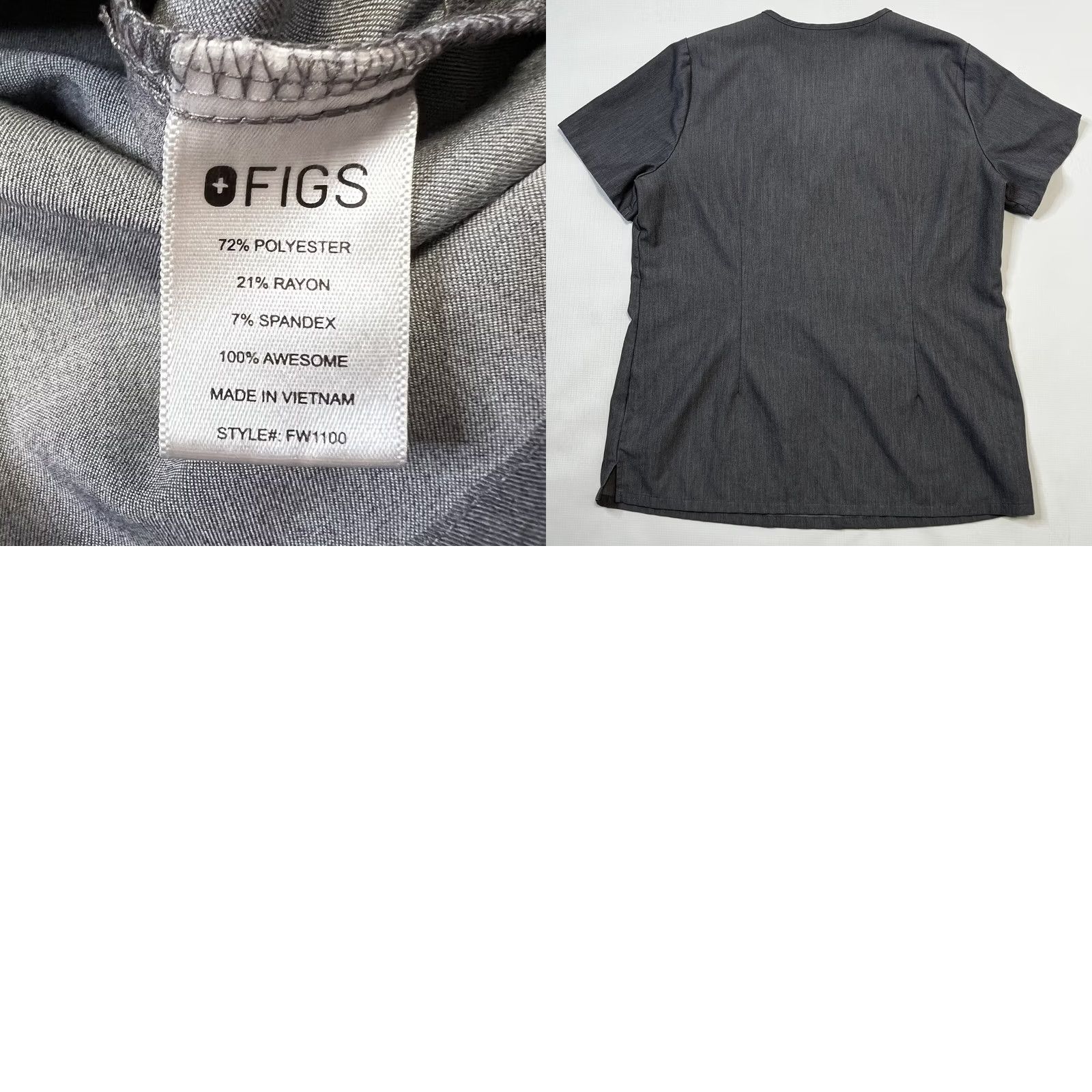 Vintage FIGS Casma Short Sleeve Scrub Top Gray Womens M 3 Pocket FW1100 Scrub Top Size M / US 6-8 / IT 42-44 - 8 Thumbnail