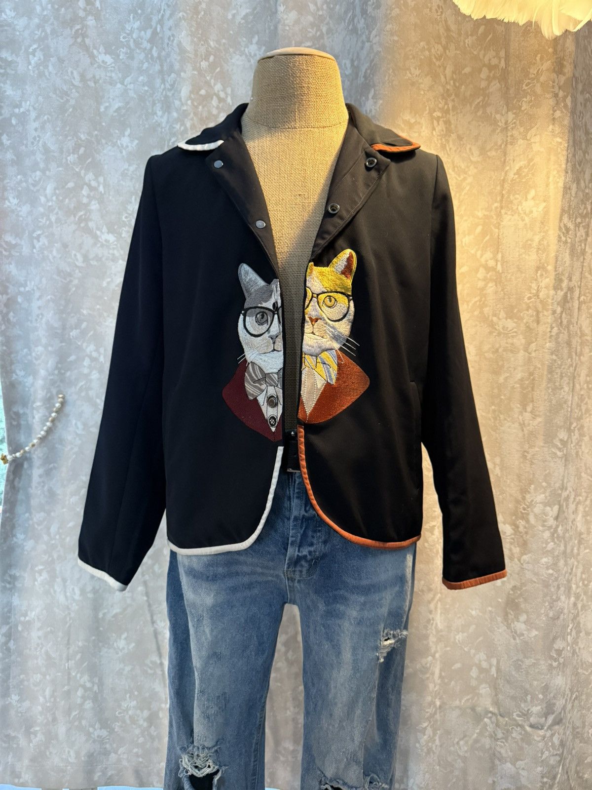 Other Whimsical Embroidered Cat Jacket - Size M/L Size M / US 6-8 / IT 42-44 - 1 Thumbnail