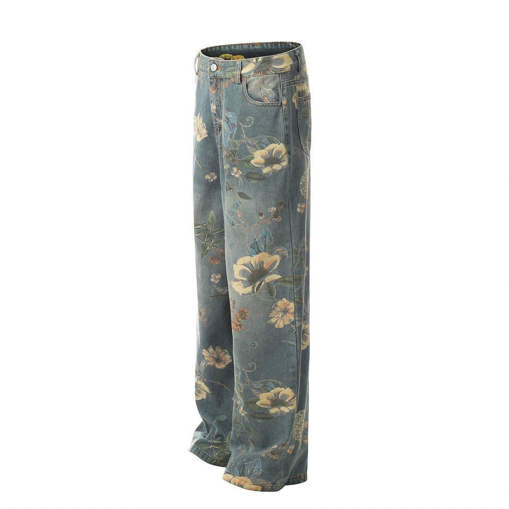 Vintage Men's vintage floral embroidered loose wide-leg jeans Size US 32 / EU 48 - 2 Thumbnail
