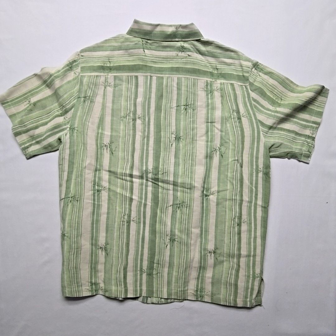Havana Jacks Cafe Havana Jacks Cafe L Green Striped Silk Tropical Casual Shirt Size US L / EU 52-54 / 3 - 8 Thumbnail
