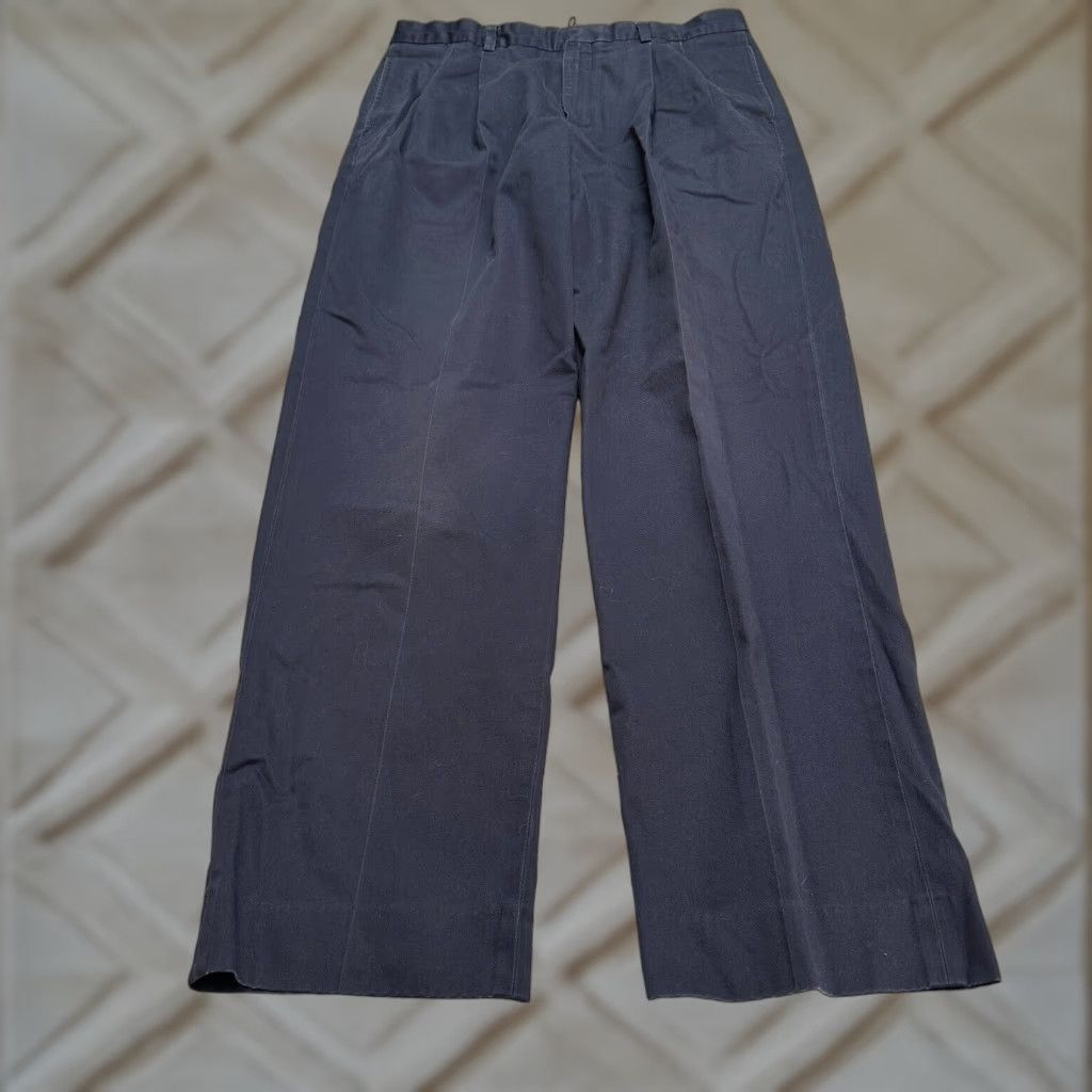 L.L. Bean Dress Pants Men’s 35x34 Navy Blue Pleated Straight Leg Cotton Business Casual