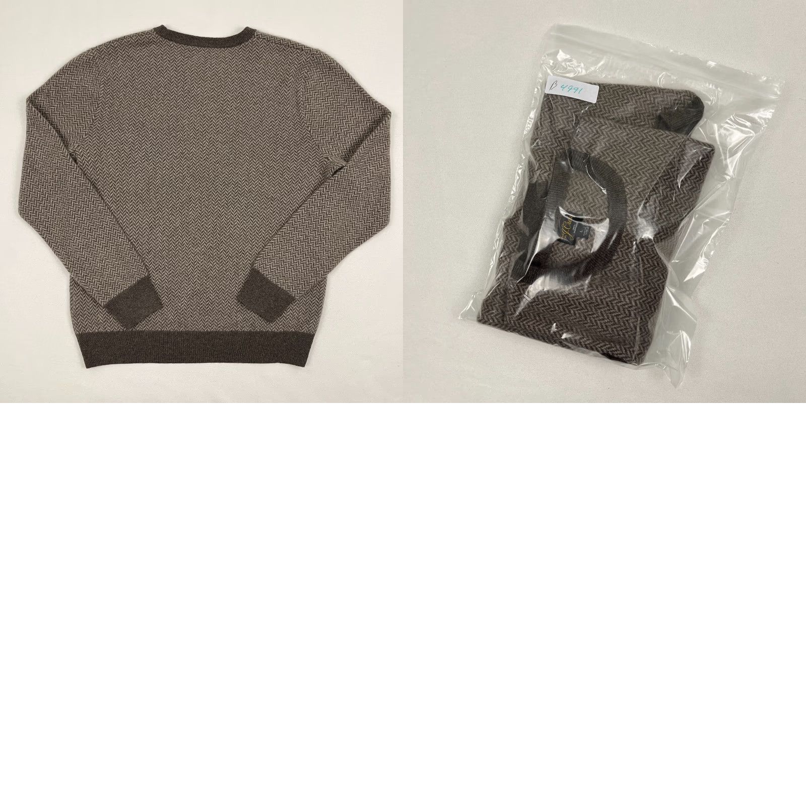 J.Crew J.CREW Cashmere Sweater Mens L Brown Herringbone Jacquard Crewneck Luxury Preppy Size US L / EU 52-54 / 3 - 8 Thumbnail