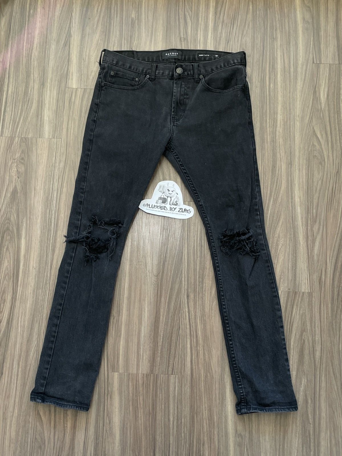 Pacsun Pacsun Skinny Distressed Black Denim Jeans Size US 31 - 1 Thumbnail