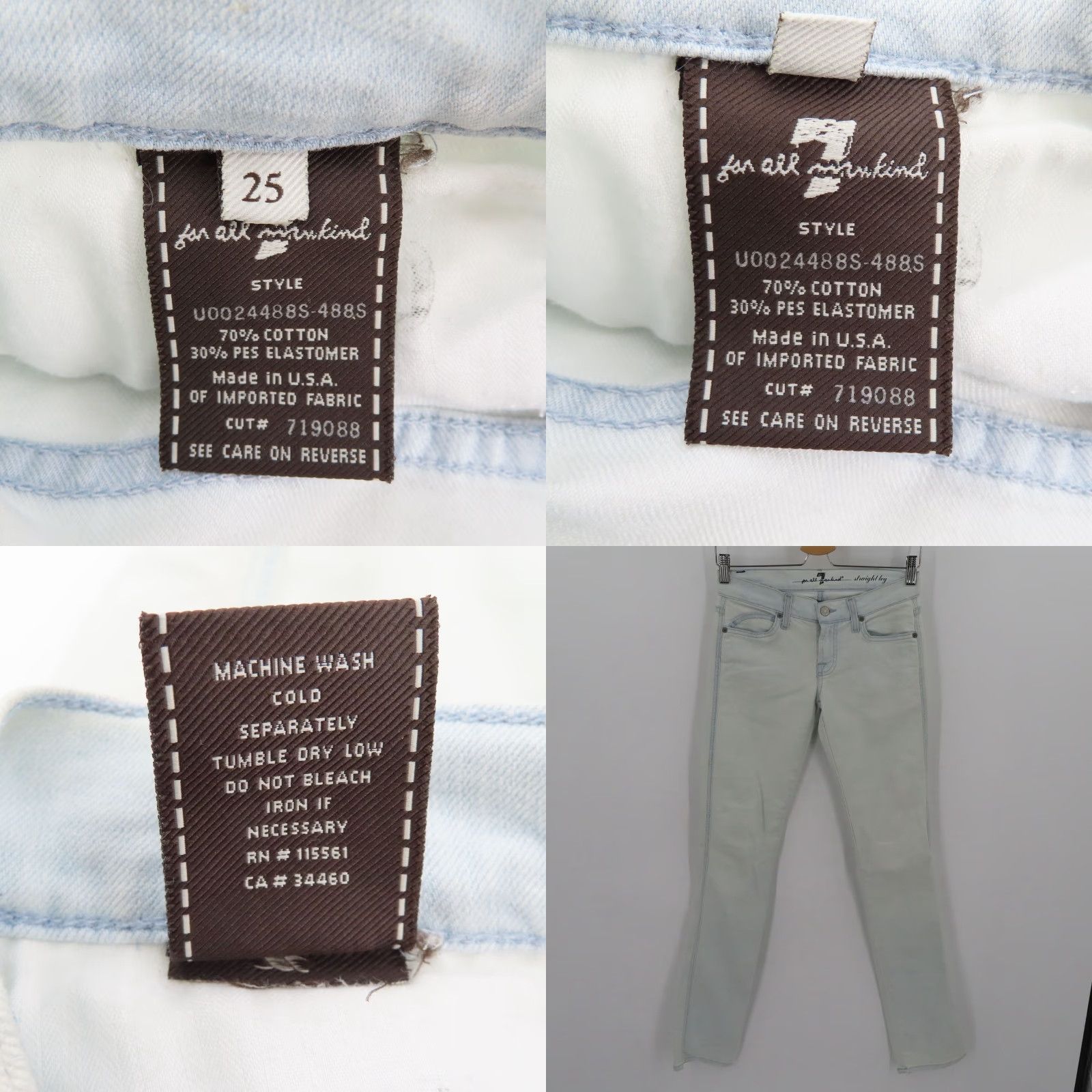 7 For All Mankind 7 For All Mankind Womens Jeans Straight Leg 25 Light Blue Denim White Washed Cotton Blend Size 42" / US 20 - 9 Thumbnail