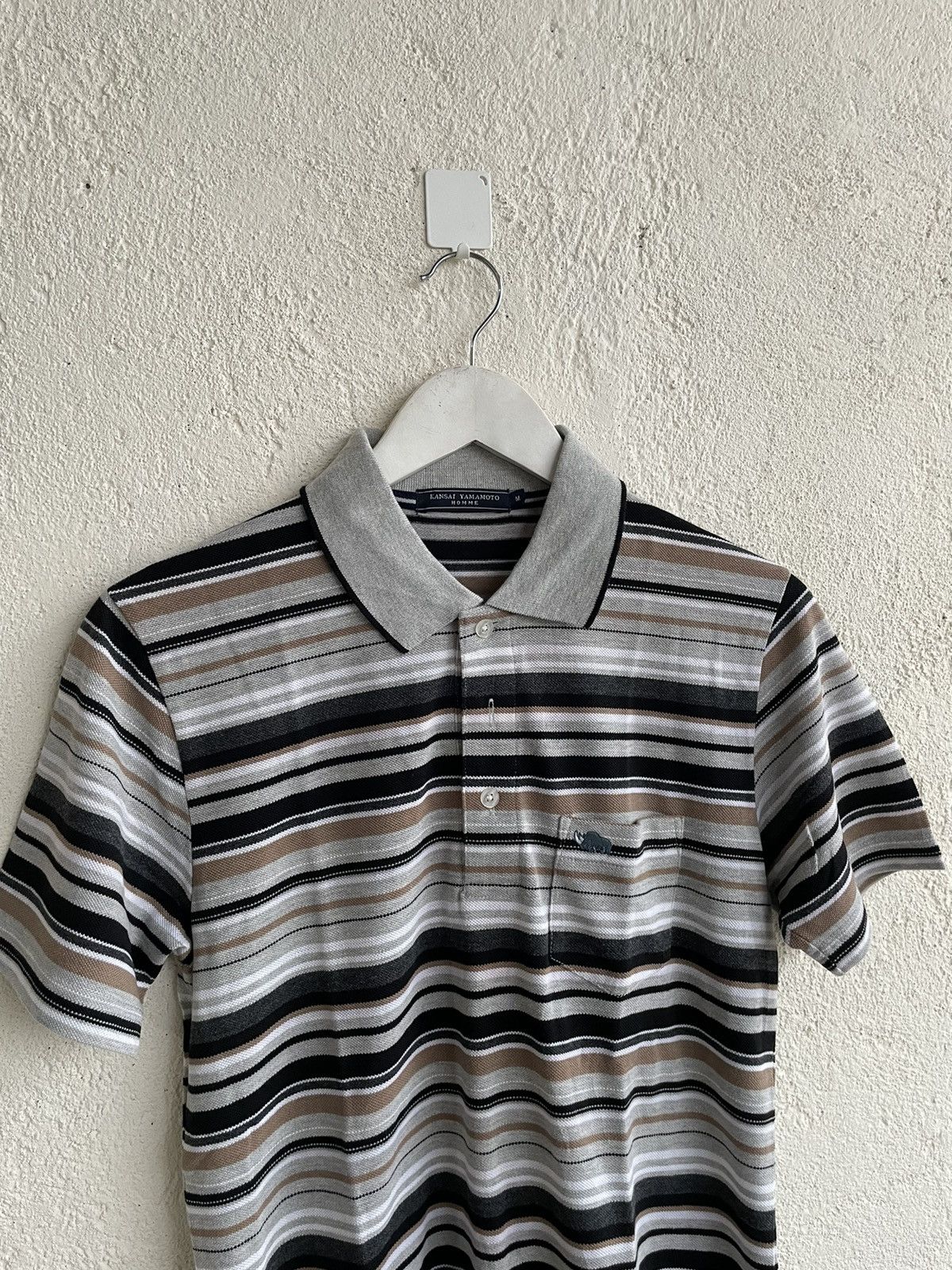 Kansai Yamamoto × Vintage 2000s- Kansai Yamamoto homme stripe poloshirt Size US S / EU 44-46 / 1 - 2 Thumbnail