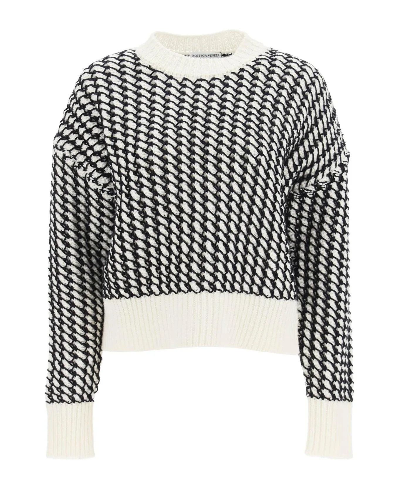 Bottega Veneta o1y0725 Crewneck Sweater in Black/White Size S / US 4 / IT 40 - 1 Thumbnail