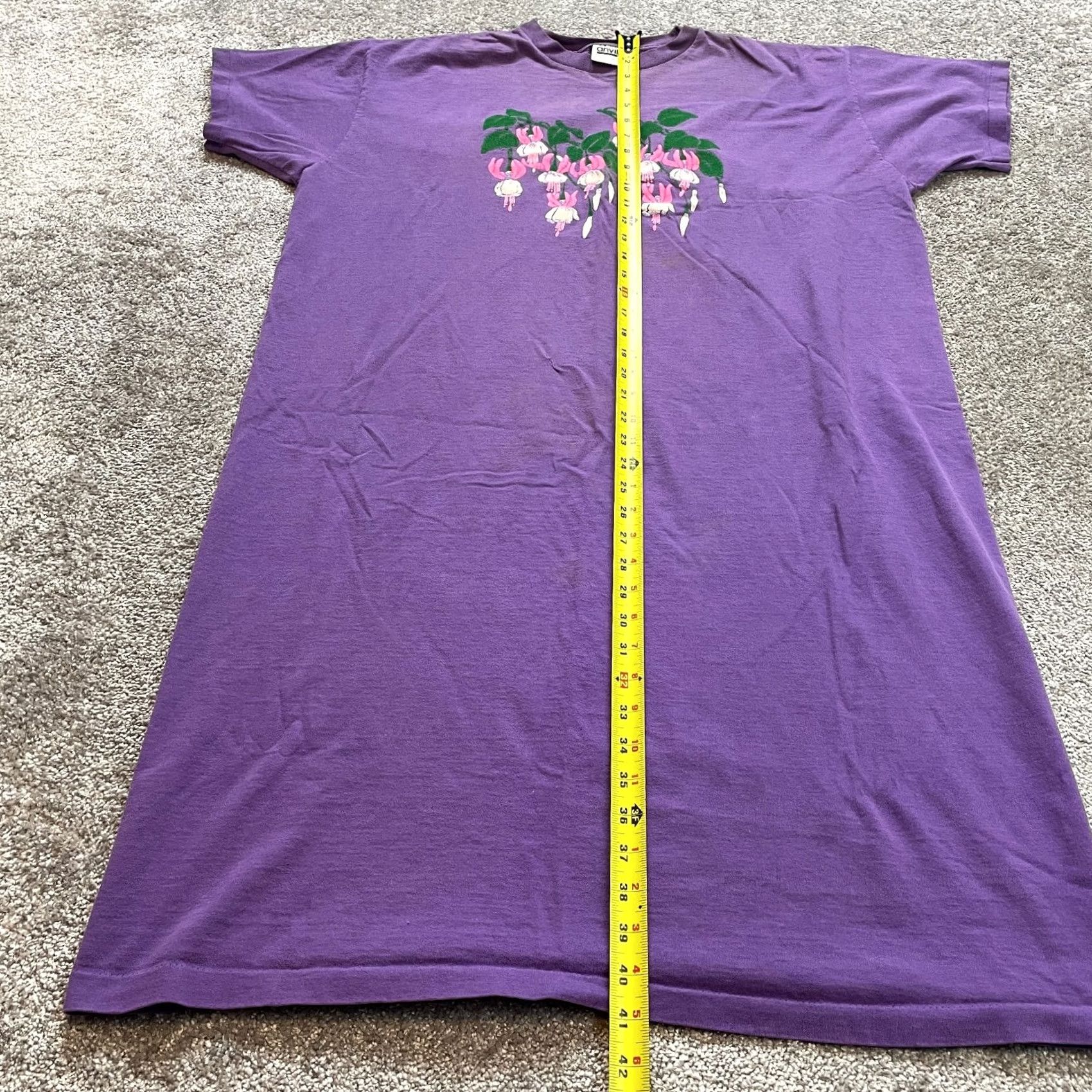 Anvil VINTAGE Anvil Tunic T Shirt Dress Womens One Size Purple Floral Short Sleeve Cotton Top Size ONE SIZE - 2 Thumbnail