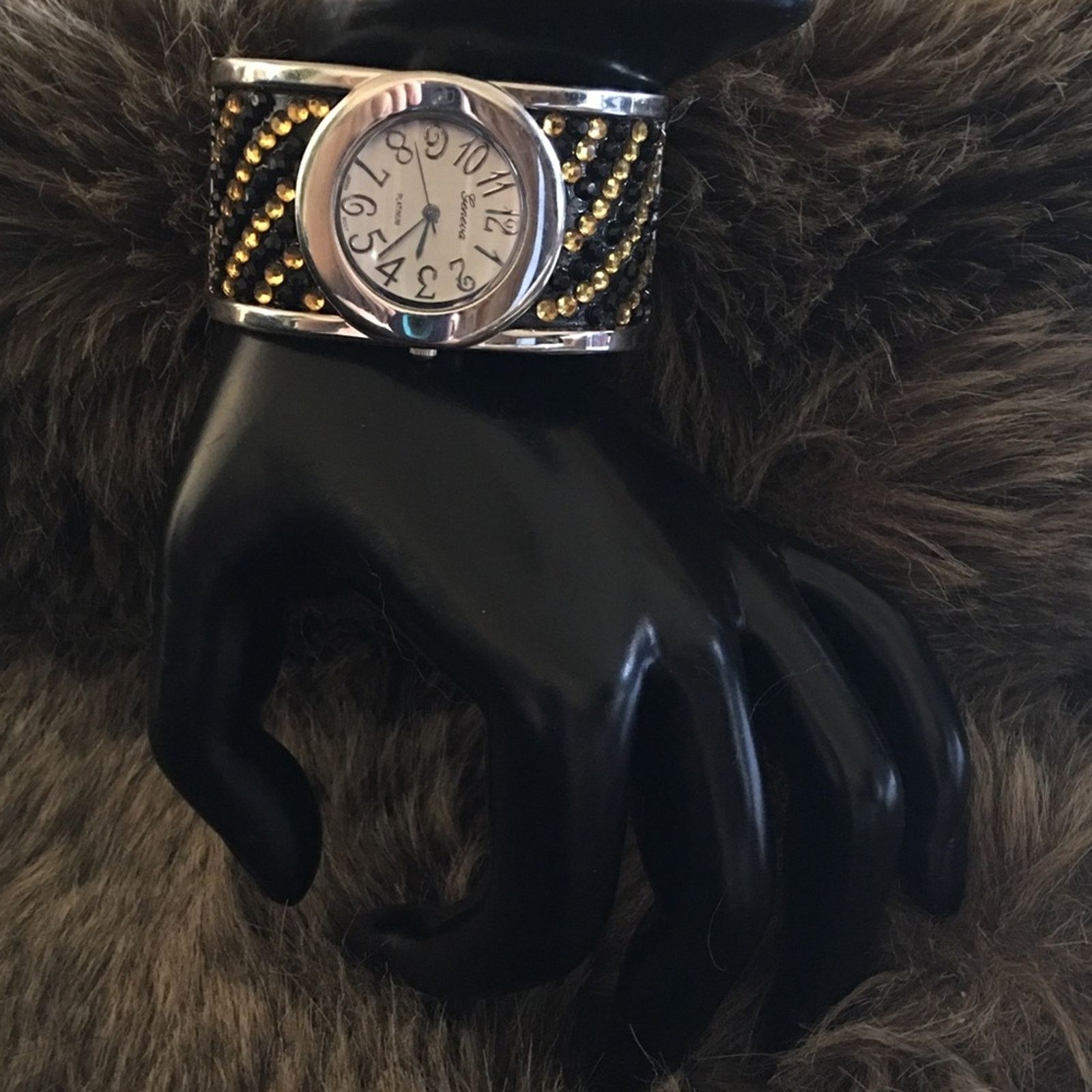 Jewelry Geneva Platinum black & gold rhinestone cuff watch Size ONE SIZE - 3 Thumbnail