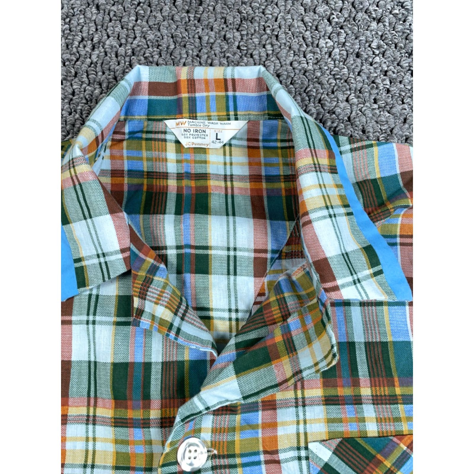 Vintage VINTAGE J. C. Penney Plaid Pajama Shirt Camp Collar Long Sleeve Button Front Lightweight 50/50 Blue Brown Check Adult Large Mens Pajama Top Size US L / EU 52-54 / 3 - 4 Thumbnail