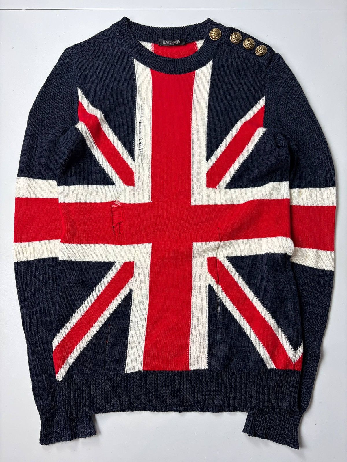Balmain × Pierre Balmain Balmain SS16 Runway Distressed Union Jack