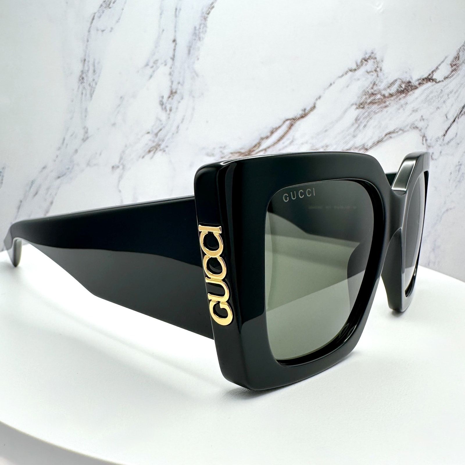 Gucci New GUCCI Sunglasses Black Gold Logo Square Oversized 51mm Size ONE SIZE - 16 Thumbnail