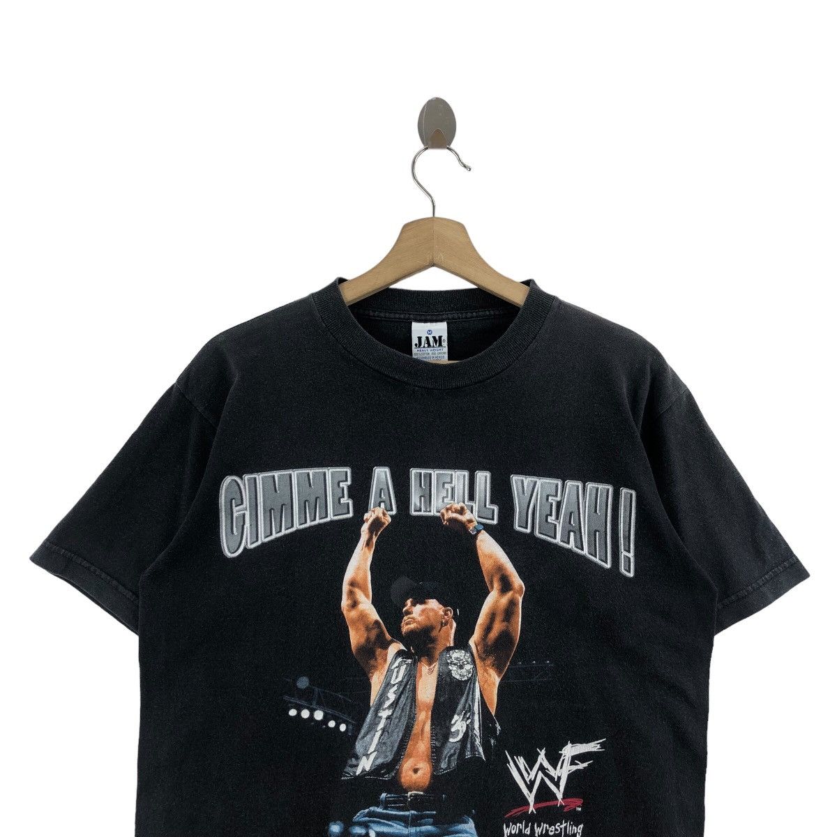Vintage × WWF Pick!! Vtg 90's WWF STONE COLD 'Gimme A hell Yeah!' Tshirt Size US M / EU 48-50 / 2 - 3 Thumbnail