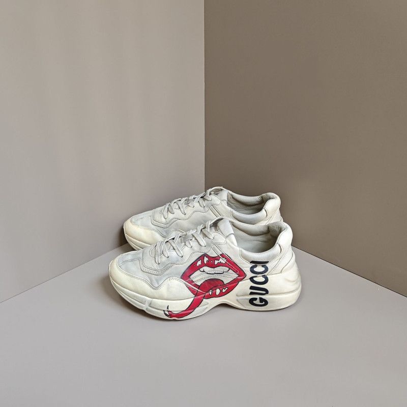 Gucci Rhyton Leather Lips Print Casual Sneakers