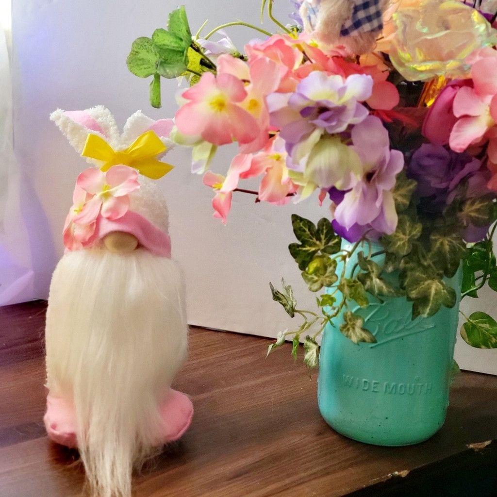 Handmade Pink Plumeria Flower Easter Bunny Spring Time Gnome Size ONE SIZE - 3 Thumbnail