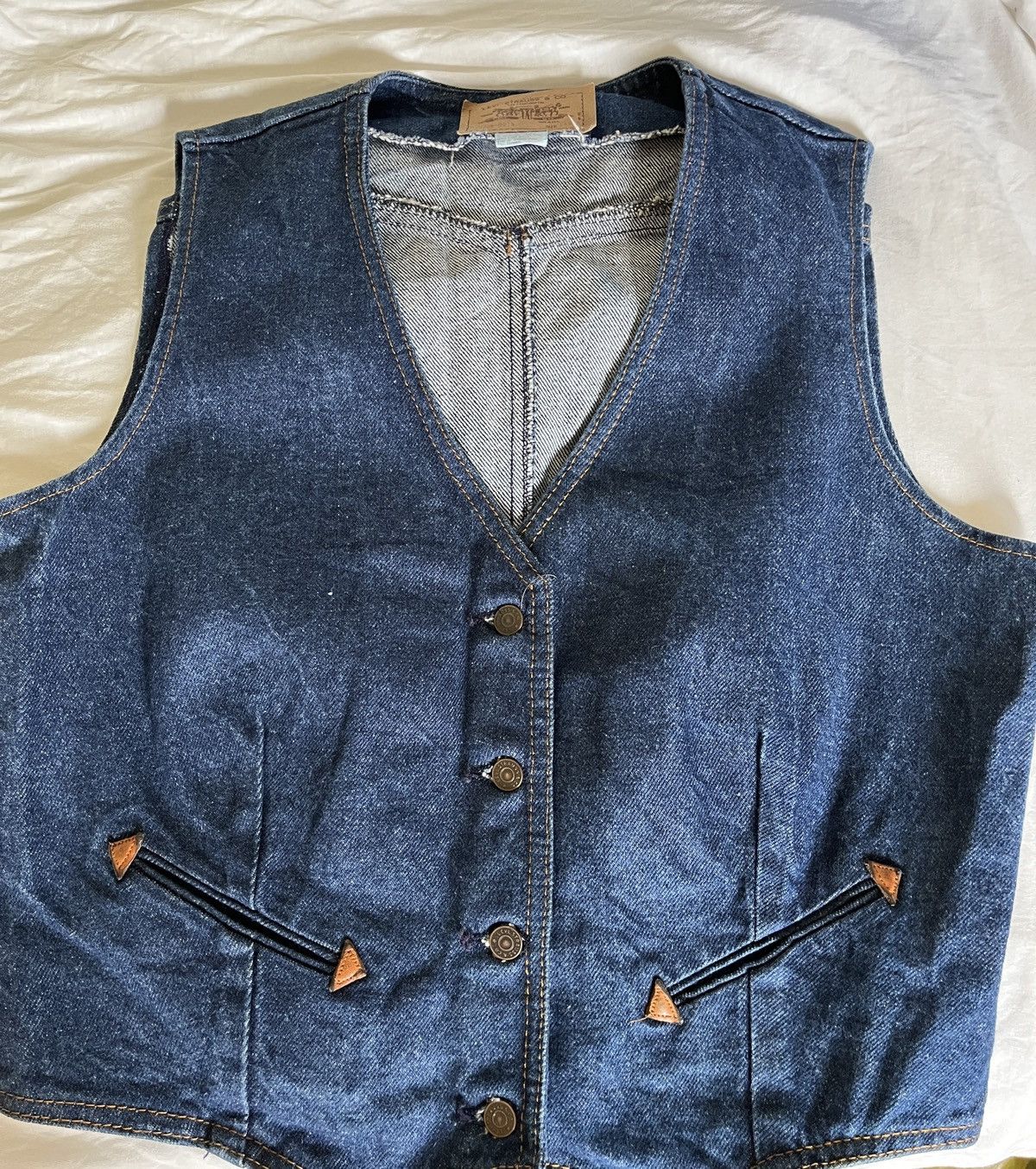 Levi's Vintage 1970s Levis Smile Pocket Leather Trim Vest Size L / US 10 / IT 46 - 11 Thumbnail