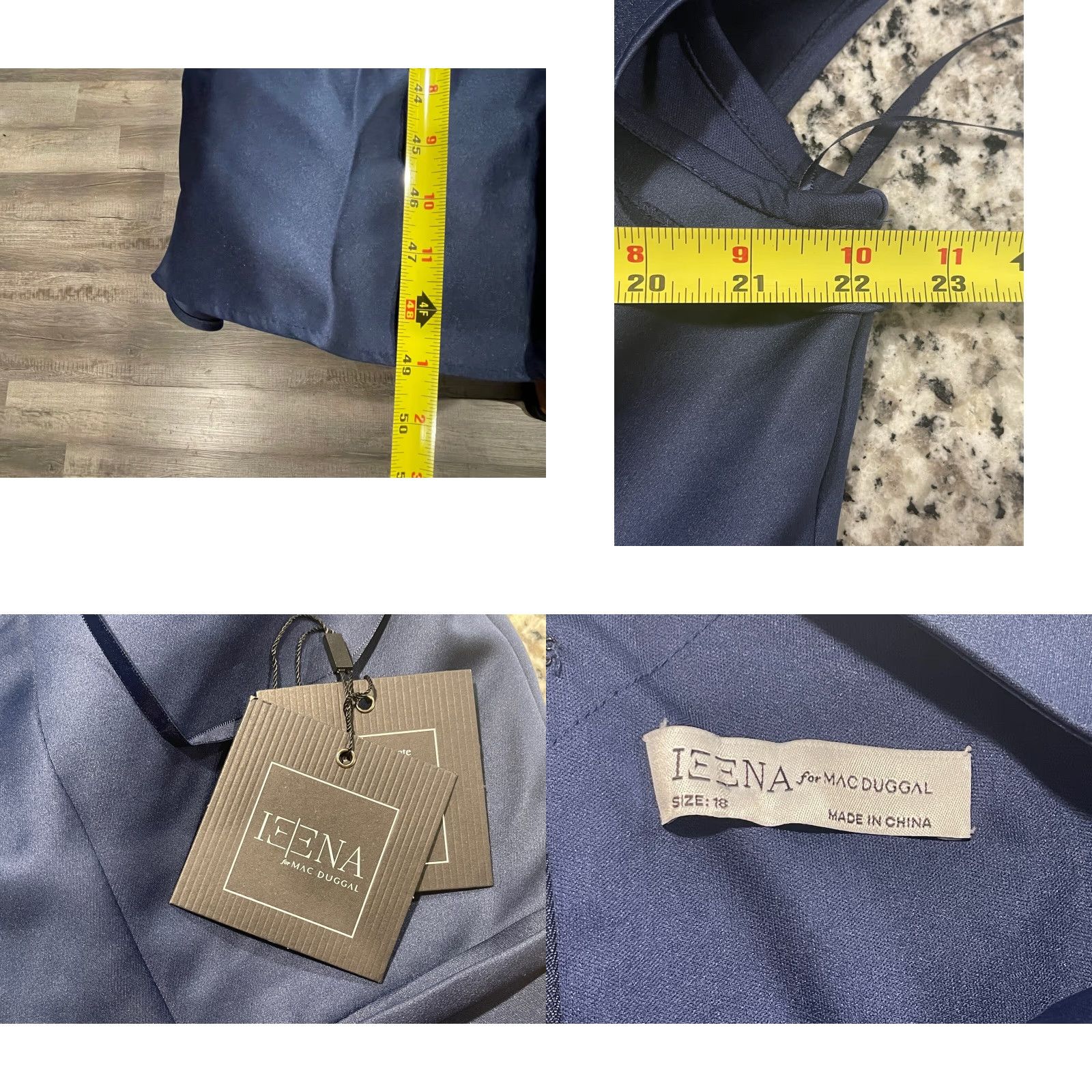 Mac Duggal VINTAGE Mac Duggal Satin Puff Shoulder Tea Length Dress Plus Size 18 Navy Blue Women's Cocktail Wedding Size XXL / US 16-18 / IT 52-54 - 8 Thumbnail