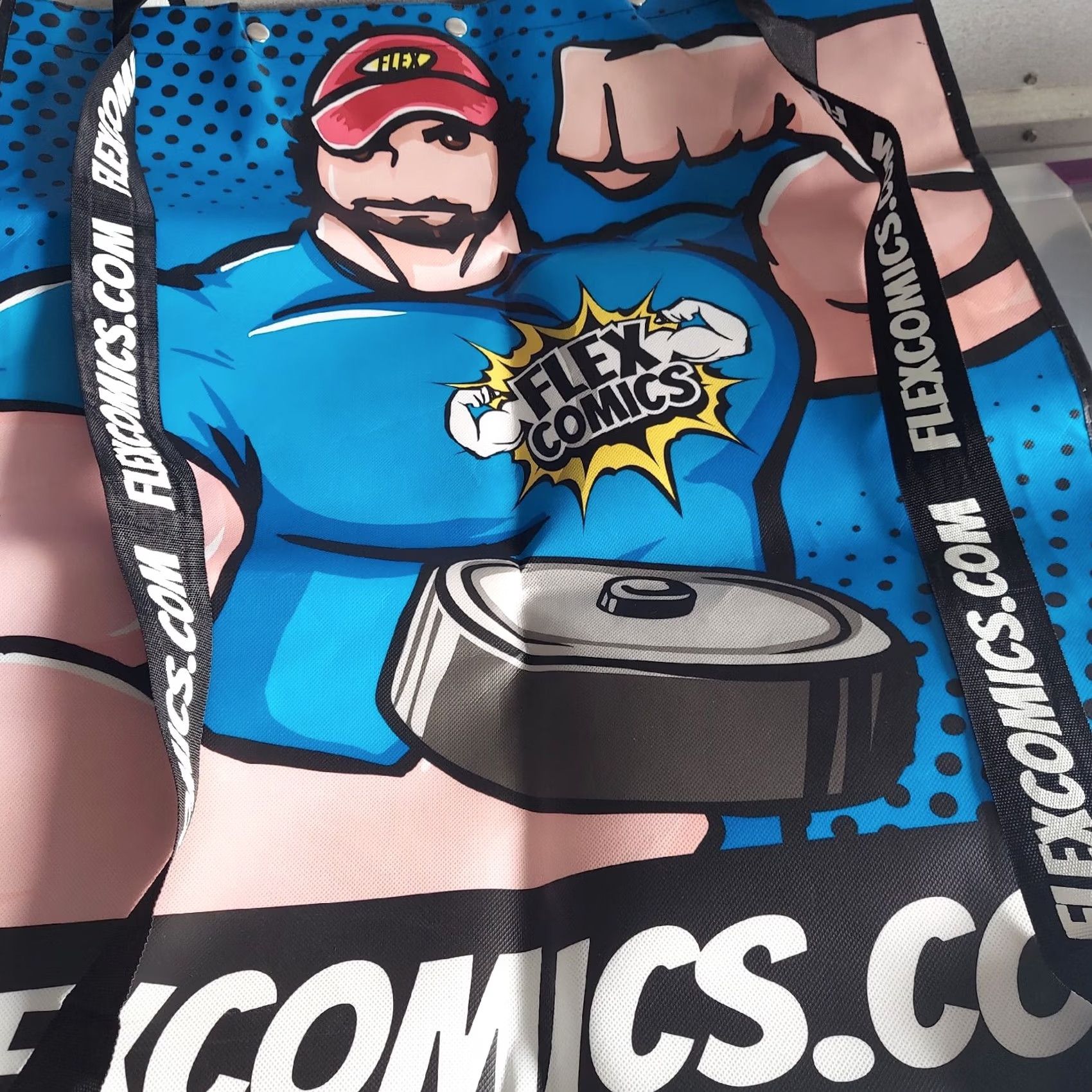 Vintage Totes Huge Flex Comics Backpack Eco Friendly Tote Bag Gym Bag Body Building Blue Men Vinyl Backpack Comics Eco Bag Size ONE SIZE - 5 Thumbnail