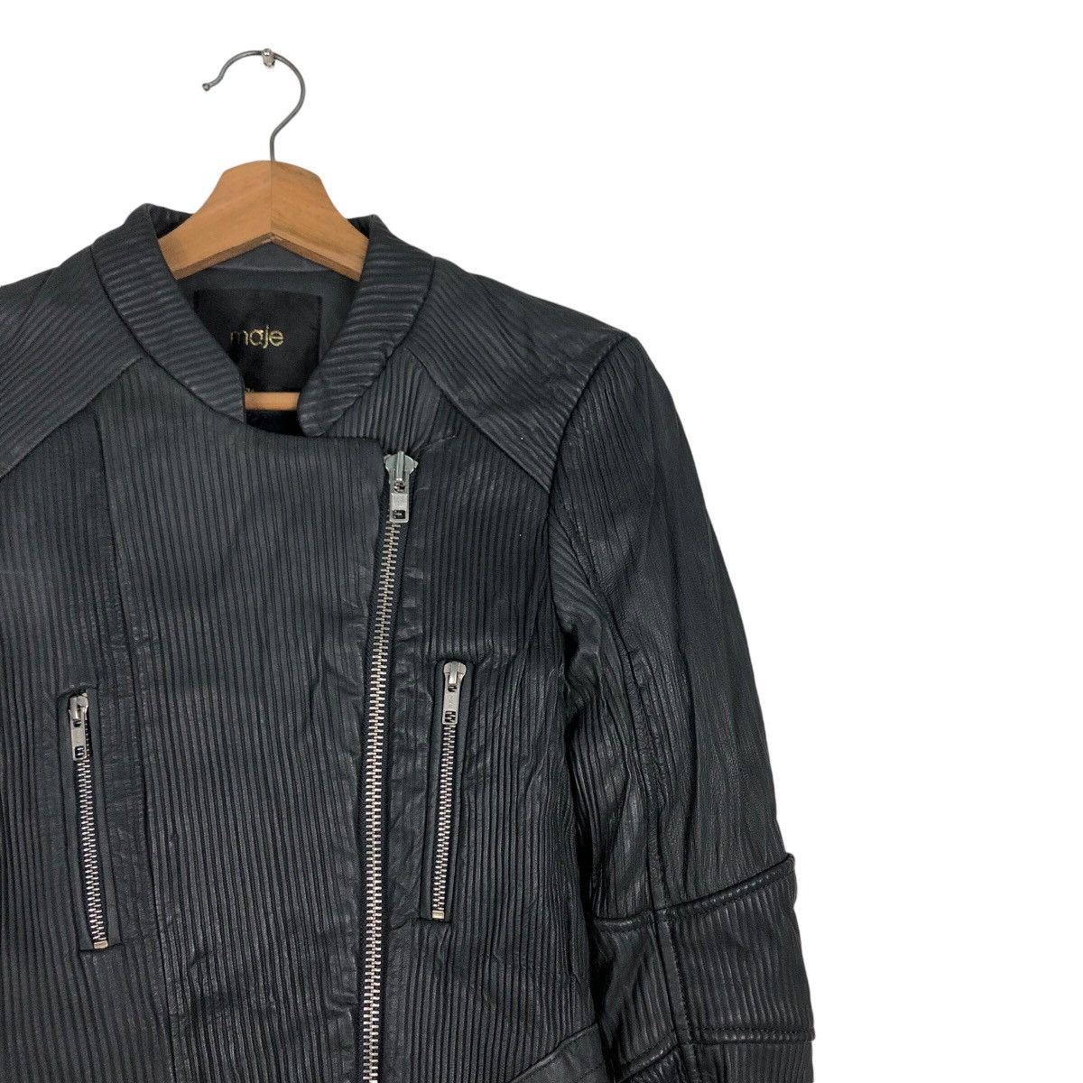 Japanese Brand 📌Cropped Biker Leather Jacket Pleated Maje Bondage Design Size XS / US 0-2 / IT 36-38 - 7 Thumbnail