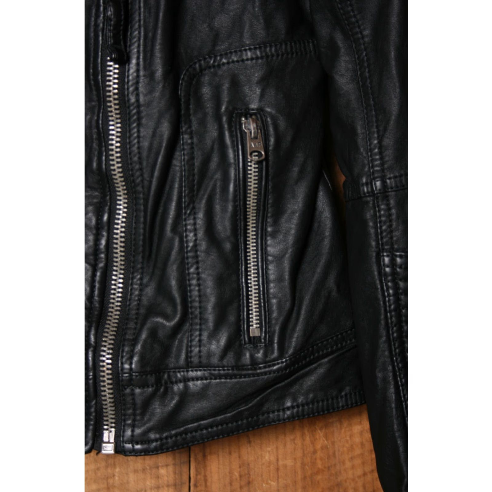 Abercrombie & Fitch Abercrombie & Fitch Black Faux Leather Moto Jacket Women's L Jacket Size L / US 10 / IT 46 - 4 Thumbnail