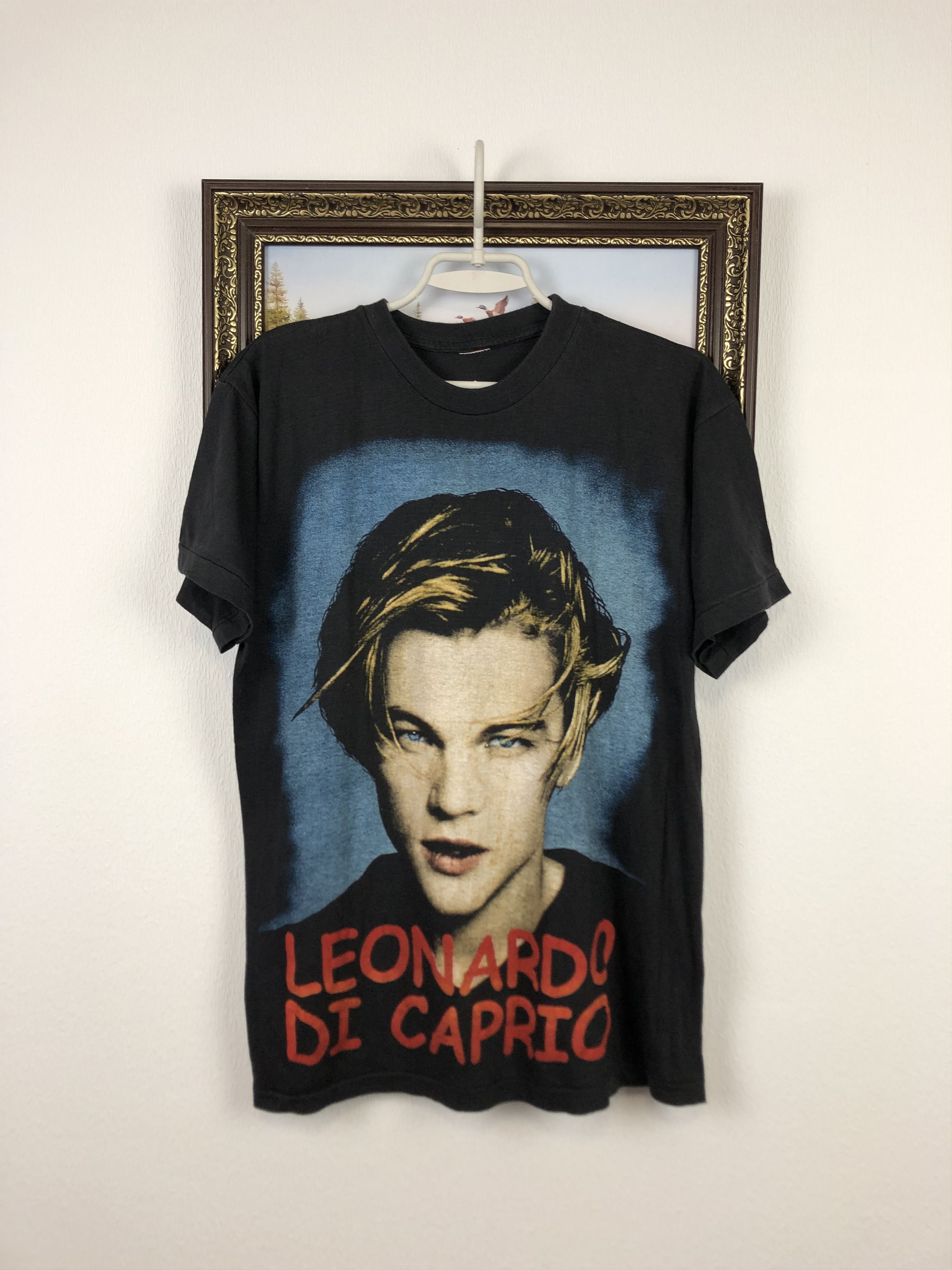 image of Vintage 90's Leonardo Di Caprio Promo Tee Shirt Movie in Black, Men's (Size Medium)