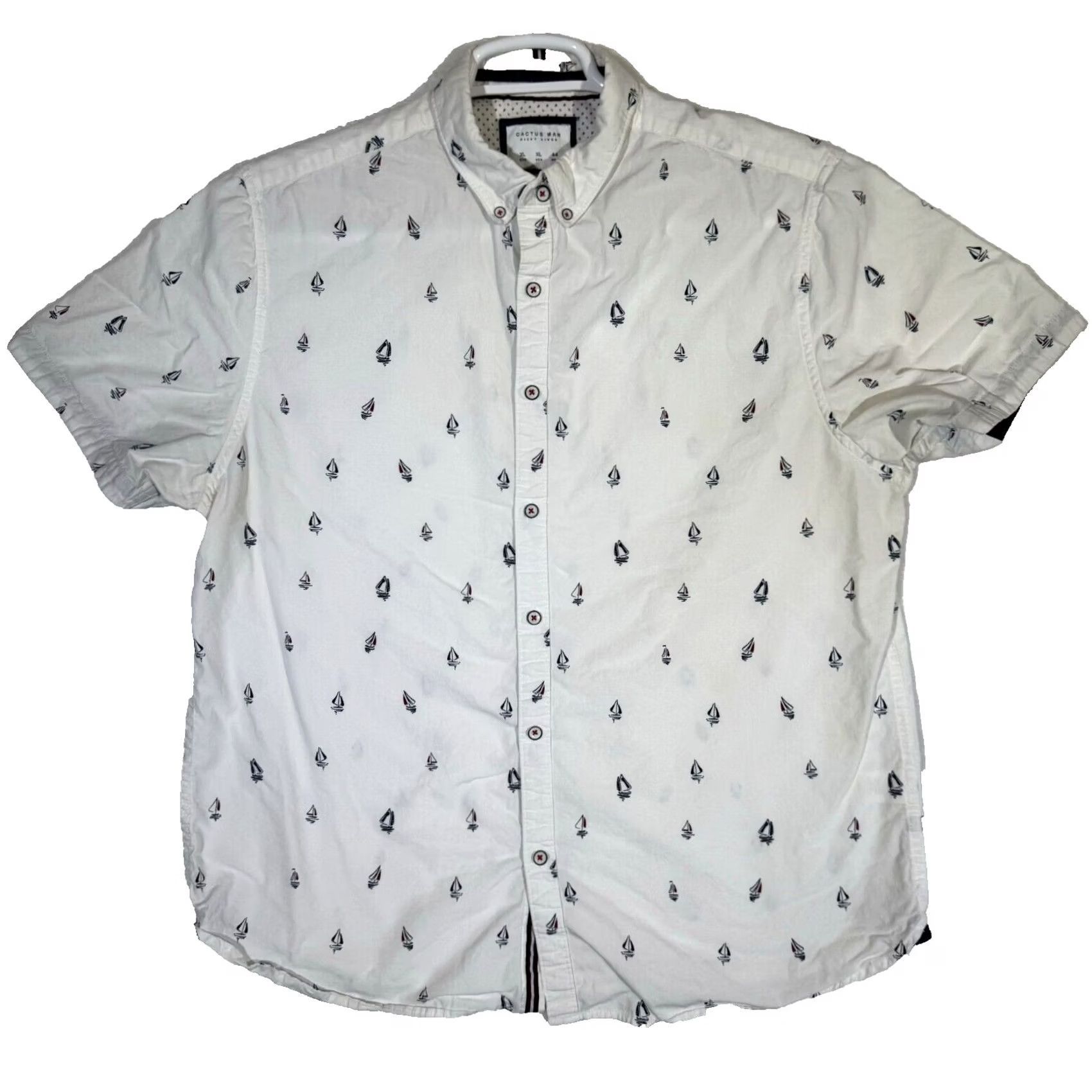 Vintage Cactus Man Shirt XL White Boat Print Slim-Fit 100% Cotton Button-Down Mens Size US XL / EU 56 / 4 - 2 Thumbnail
