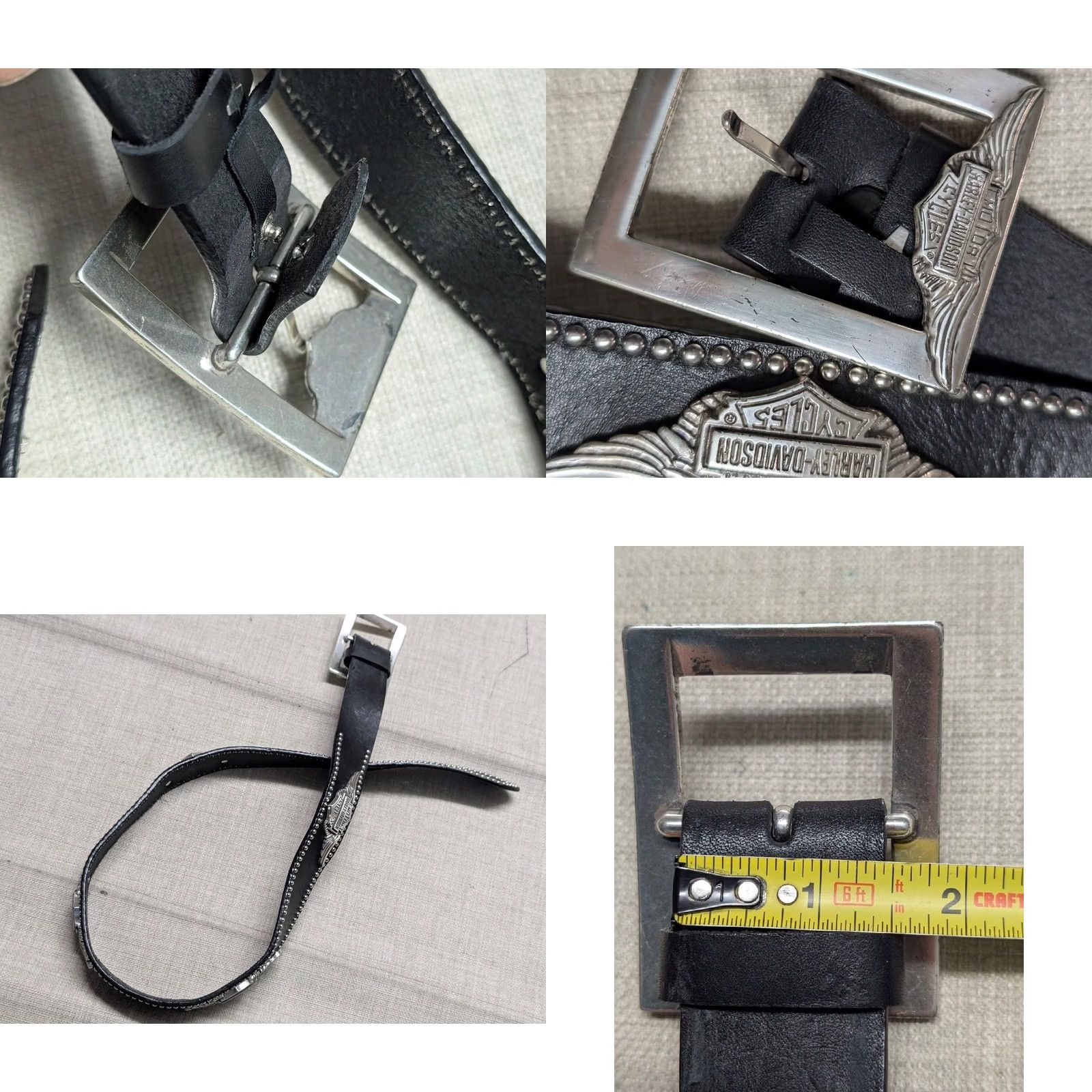 Harley Davidson VINTAGE Harley-Davidson belt Concho Western Belt 32 black leather Heavy belt Mens Size 32 - 8 Thumbnail