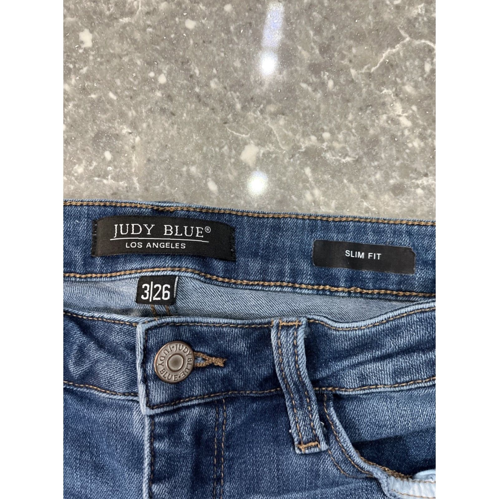 Vintage Judy Blue Los Angeles Skinny Fit Women's Jeans Size 3/26 Blue Denim Medium Wash Slim Fit 5-Pocket Logo Zip Rise Mid Restore Modern Womens Size 26" / US 2 / IT 38 - 2 Thumbnail