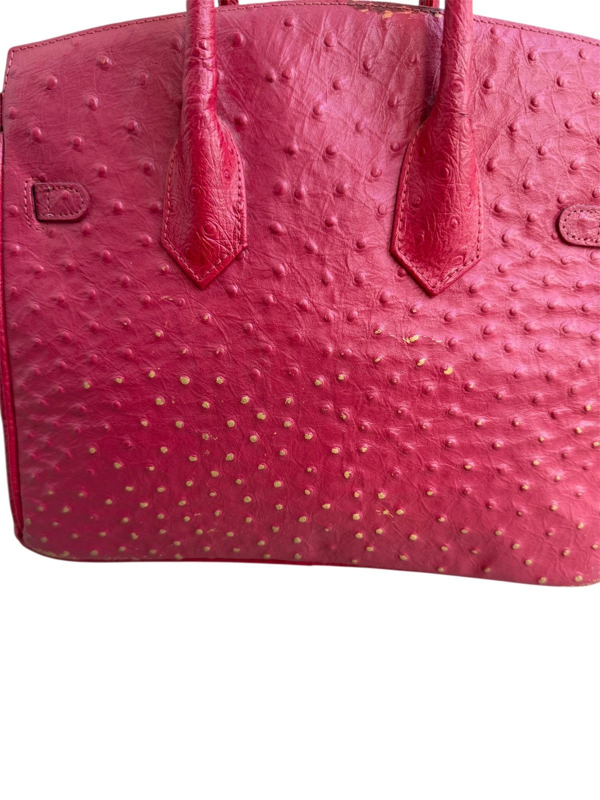 Handmade RARE ‼️ Vintage Ostrich Leather Red ‘Birkin’ Red Kelly Bag Size ONE SIZE - 5 Thumbnail