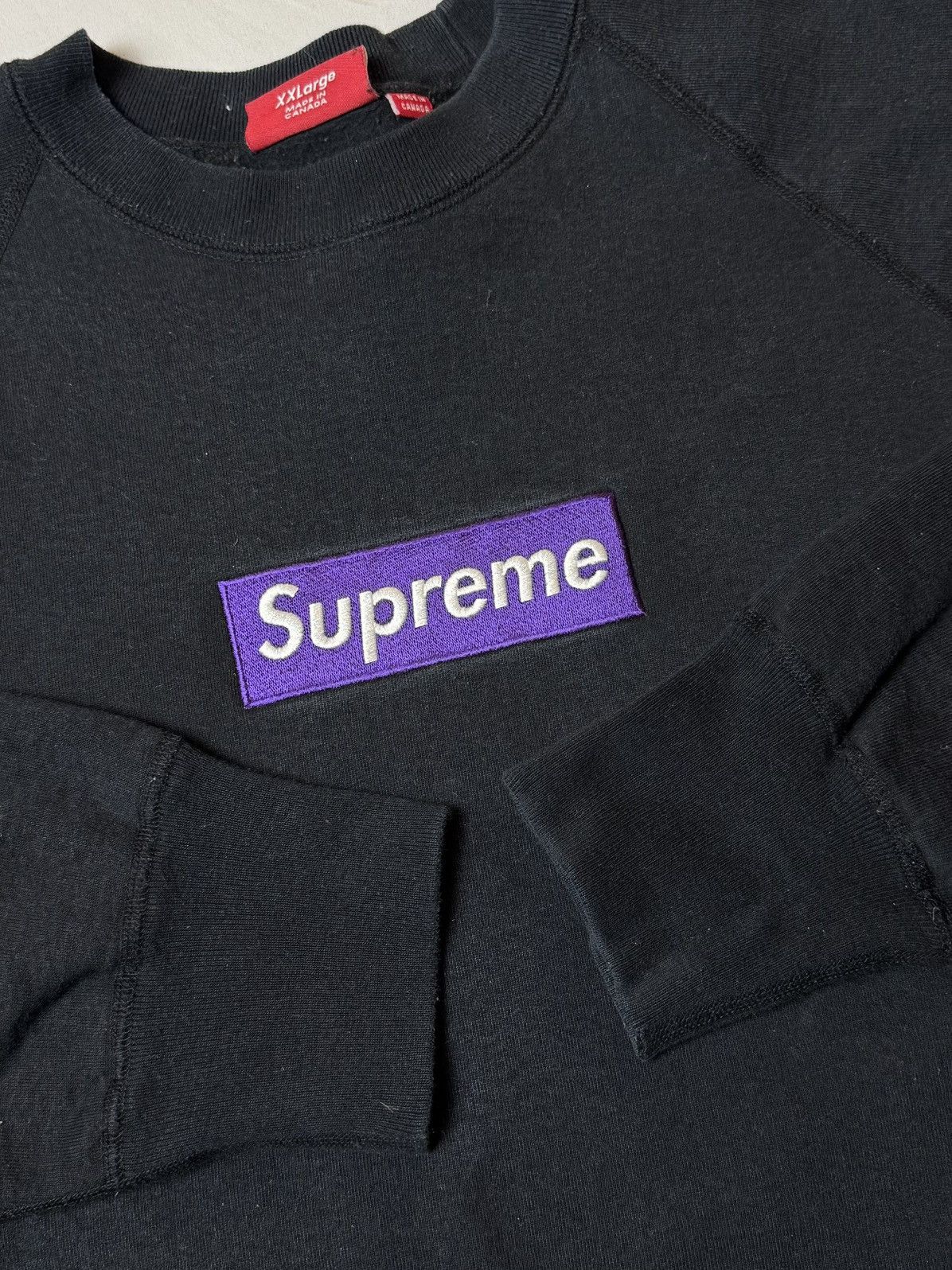 Supreme Supreme Purple on Black Box Logo Crewneck Size US XXL / EU 58 / 5 - 3 Thumbnail