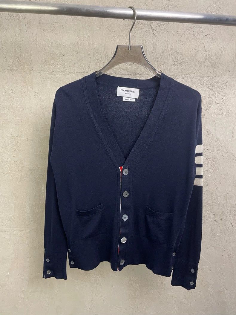 Thom Browne Thom browne Dark blue four-striped wool cardigan 2504-Nexta Size US S / EU 44-46 / 1 - 1 Thumbnail